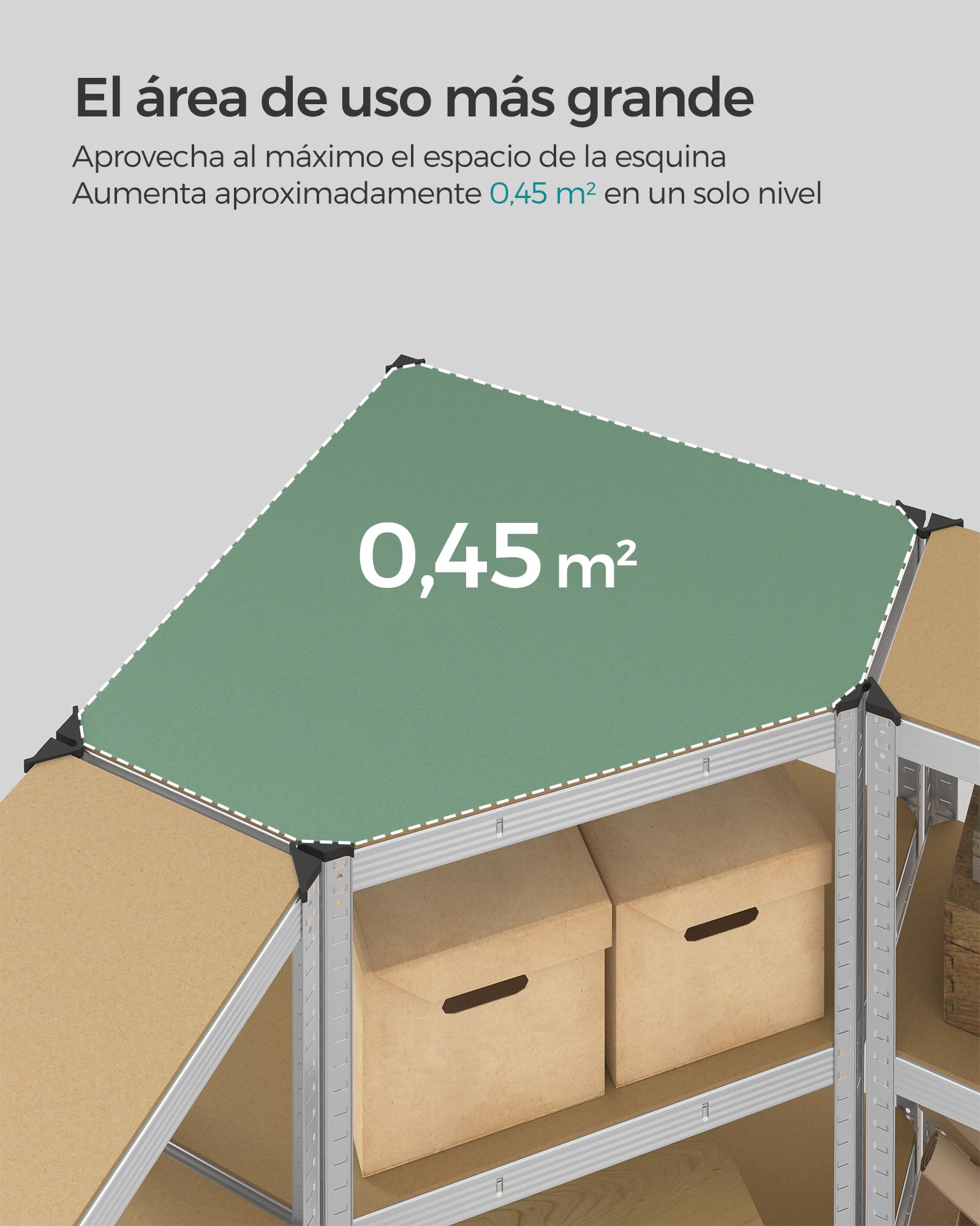 SONGMICS Juego de Estantería Esquinera de 5 Niveless, Estantería de Esquinera de Acero de Alta Resistencia, para Garaje, Almacén, Bodega, Carga de 2625 kg, Plata Pálido y Beige Natural GLR070E03