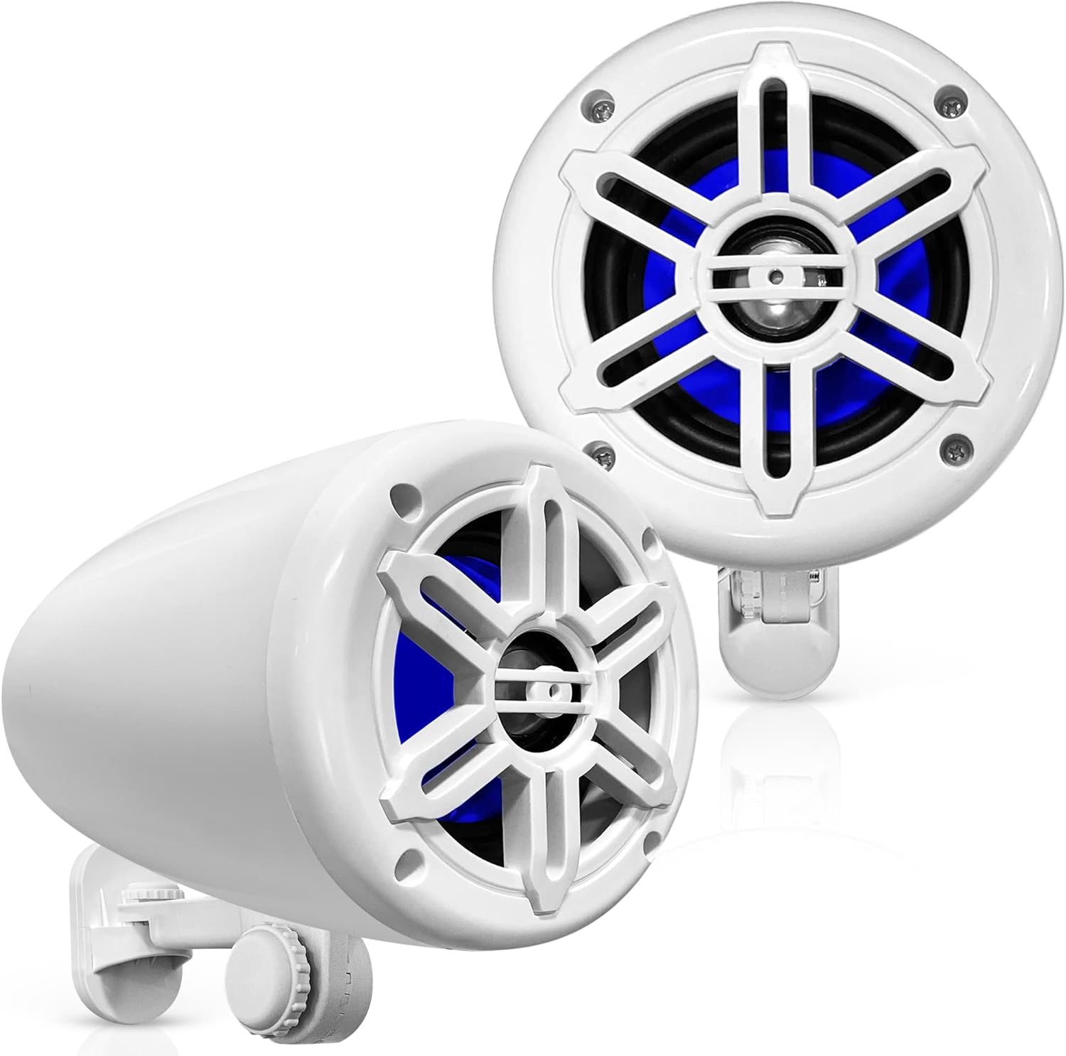 Pyle Altavoces todoterreno impermeables de 4 pulgadas, sistema de sonido de woofer marino de 2 vías de 150 W con soporte giratorio de 360, altavoz