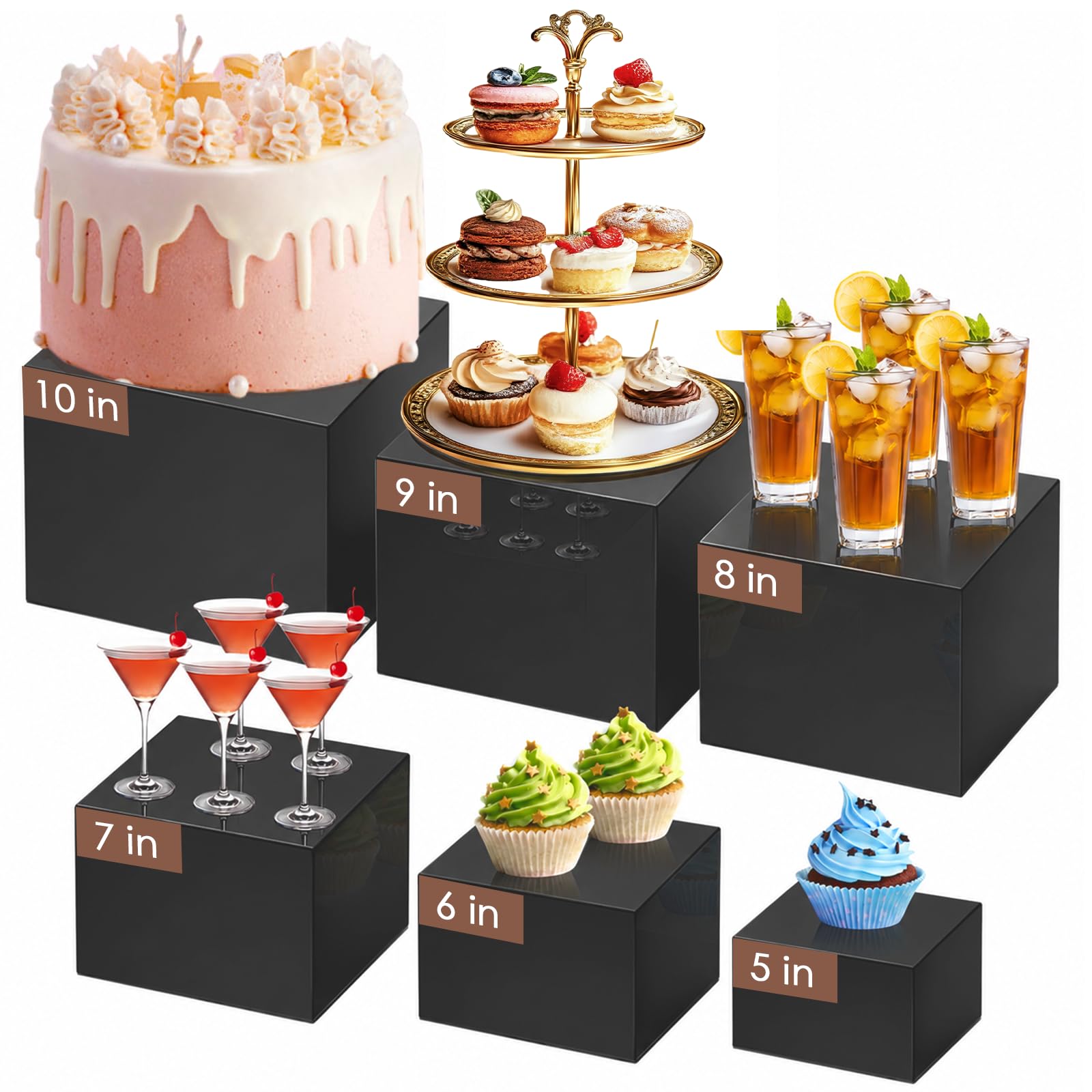 Ngdiluxury Elevadores de buffet para alimentos, acrílico, color negro