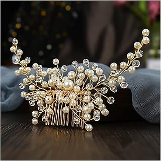 WERWER Color de Oro Rosa Perla Rhinestone Cabello Peinados Moda Hechas a Mano Joyas for Nupciales Clips for el Cabello Accesorios for el Cabello del Cabello del Cabello (Metal Color : Gold)