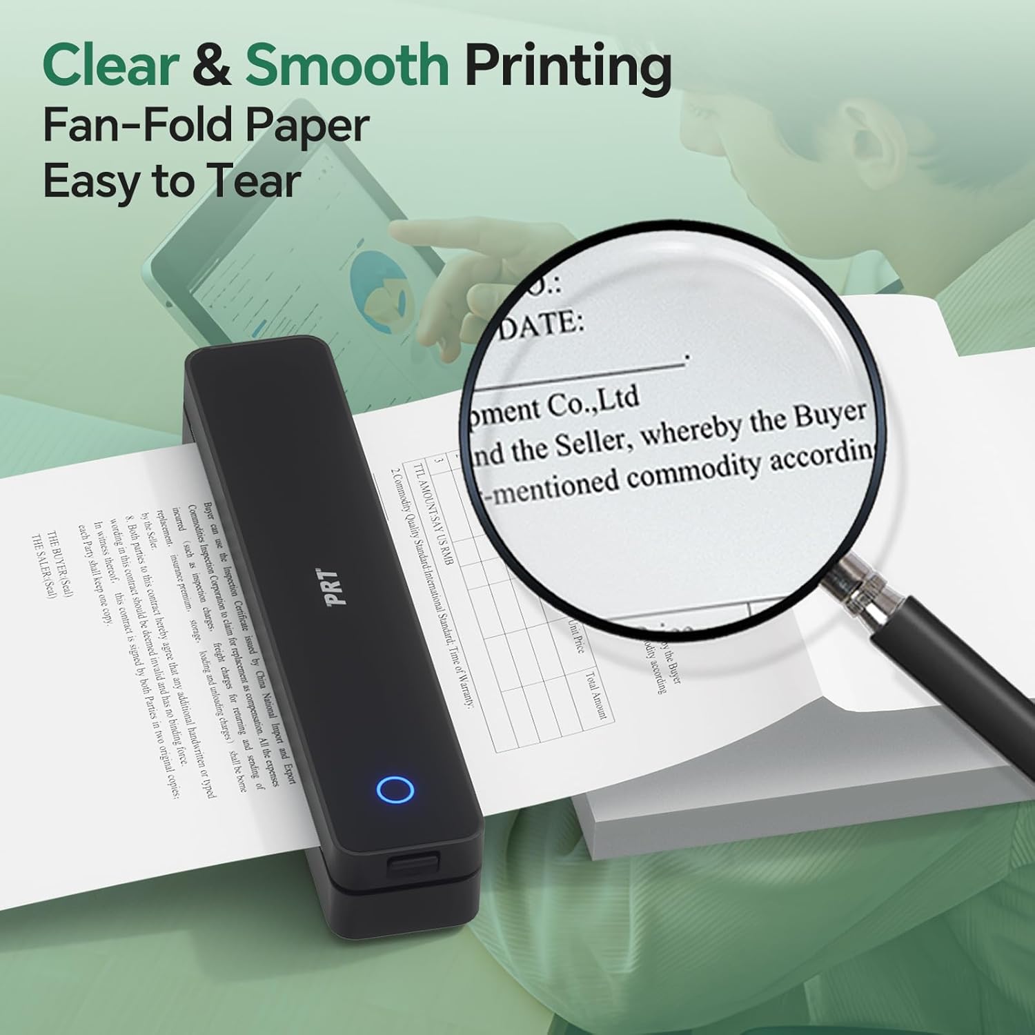 iDPRT MT610 Pro printer with paper being fed, showing clear printing and easy tear feature