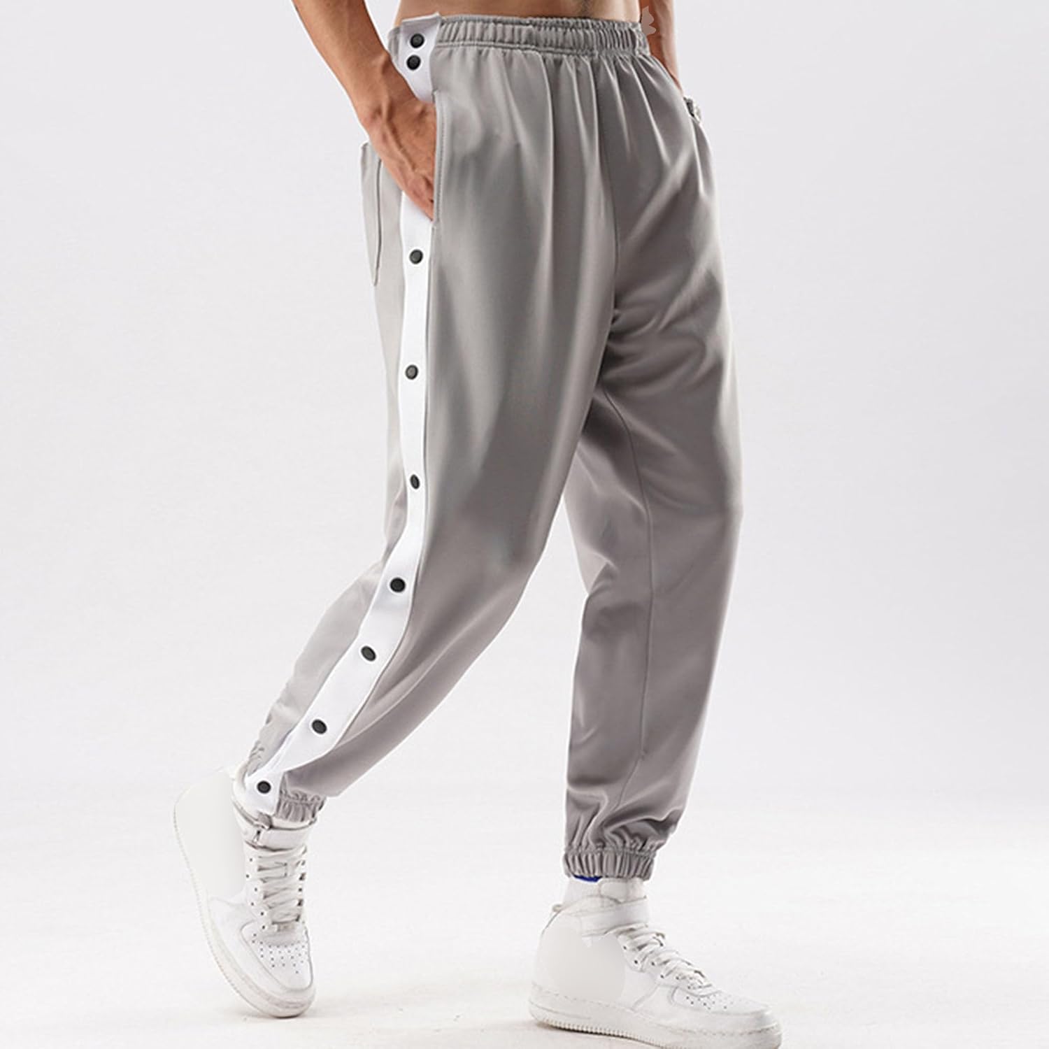 JEShifangjiusu Mens Tear Away Basketball Pants Loose Fit Active Workout Pants High Split Snap Button Post Surgery Sweatpants