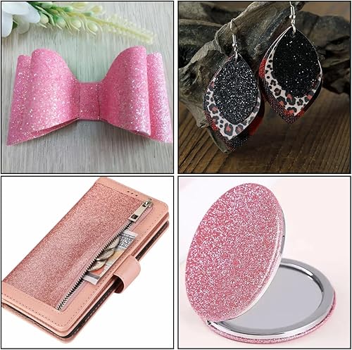 Miniatura 5 de Hojas de tela de piel sintética con purpurina de 32 colores de 8 x 6 pulgadas para lazos de cuero, aretes, fabricación de joyas, costura,