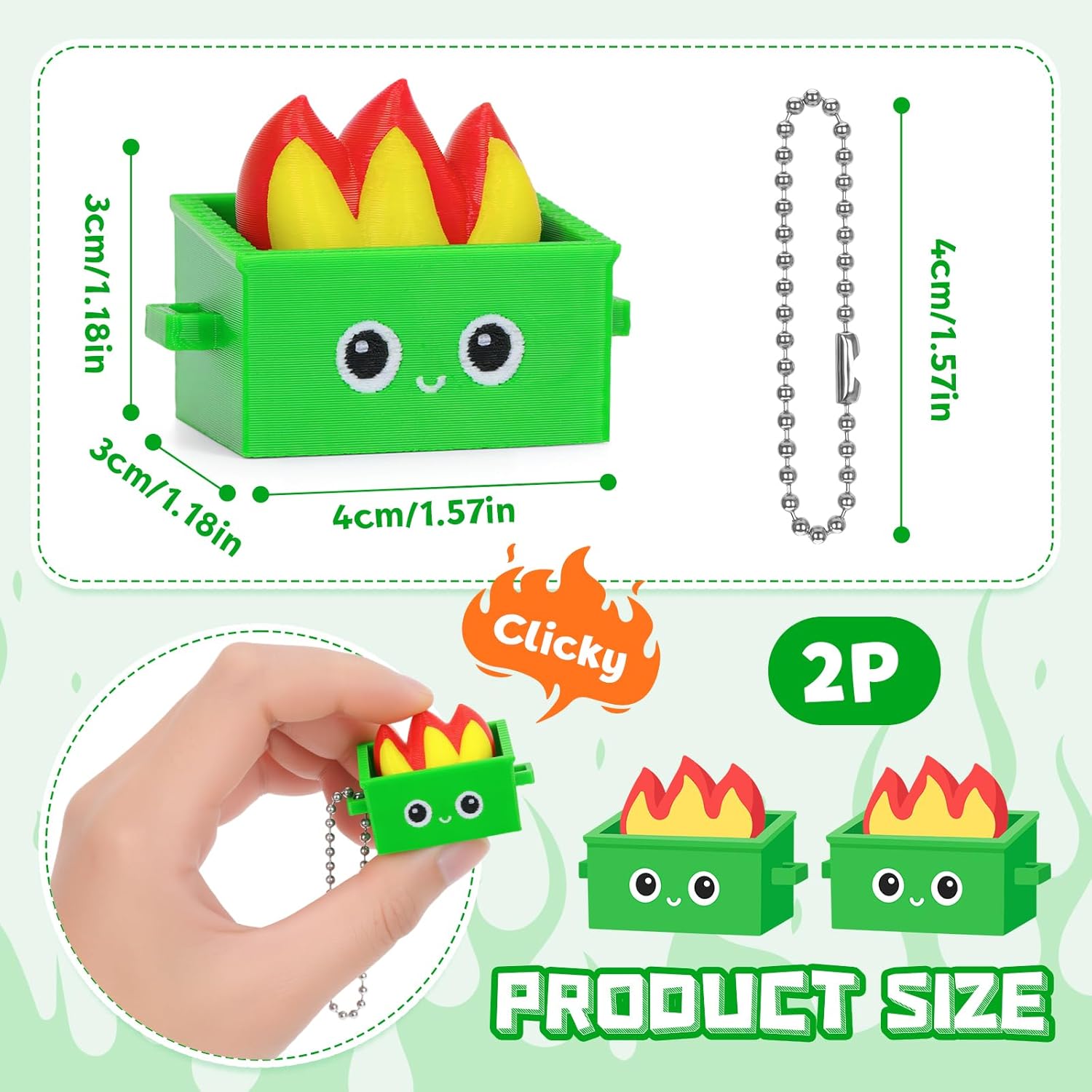 Dumpster Keyboard Clicker Fidget Keychain, Dumpster Fidget Gifts for Coworkers Office Desk Accessories Home Travel Stress Anxiety Relief (Green, 2P)