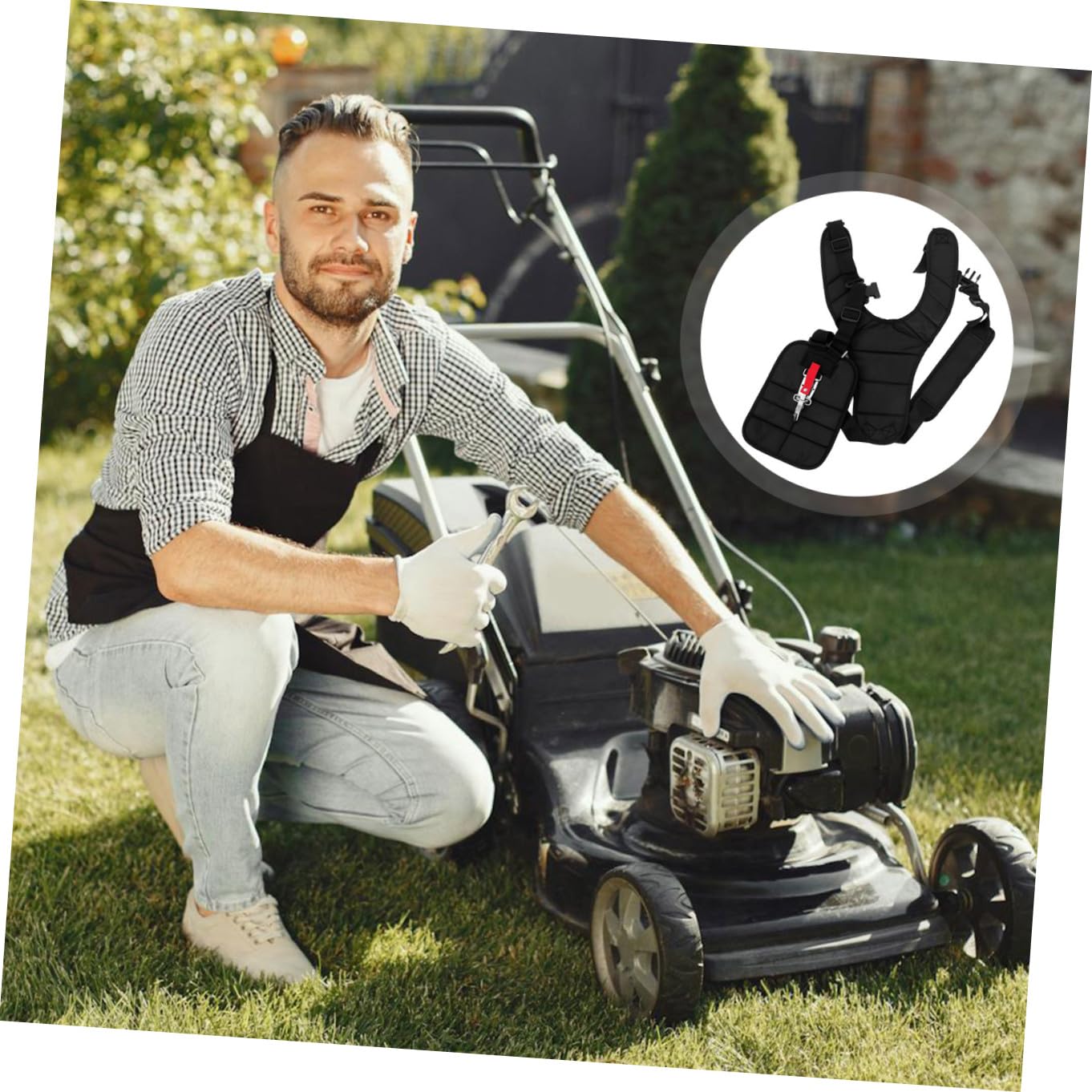 Abaodam Bretelle per Decespugliatore a Doppia Spalla in Nylon Nero | Spallacci Imbottiti, Cintura Fibbia Regolabile, Distribuzione del Carico Uniforme