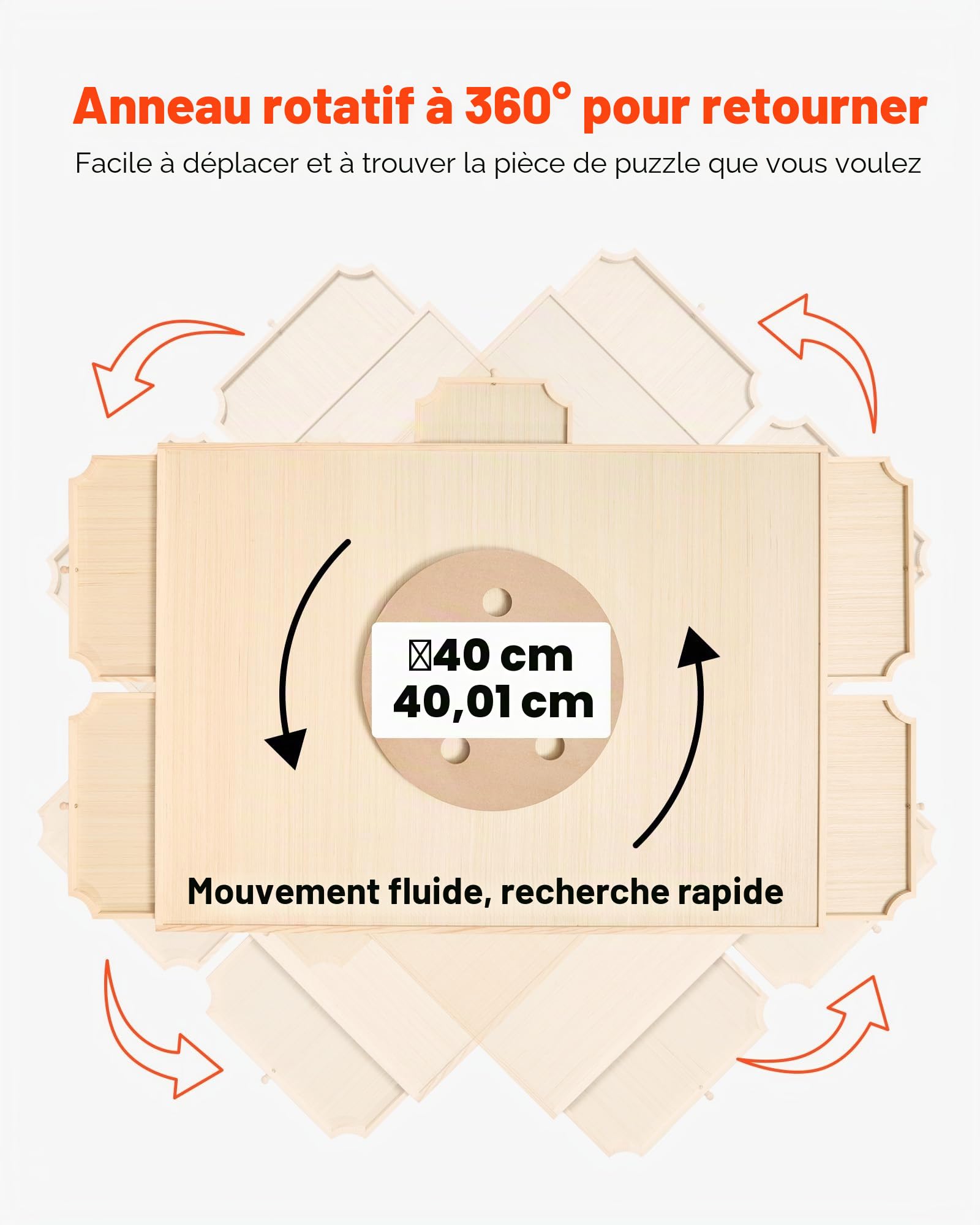 VEVOR Planche de Puzzle 2000 Pièces, Table de Puzzle en Bois 1020x745 mm, Plateau Casse-Tête Rotatif à 360° et Portable, avec 5 Tiroirs et Couverture Utile, Accessoire pour Amateurs de Casse-tête