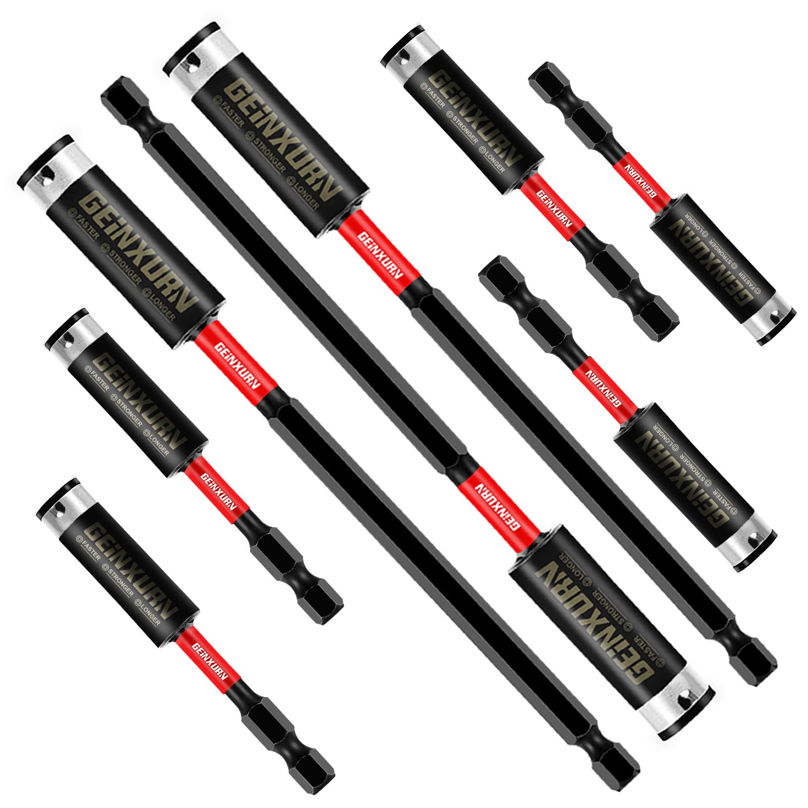 Geinxurn 8PACK Impact Magnetic Screwdriver Bit Holders, Extension Socket Drill Bit Holder S2 Alloy Steel Hex Shank Quick-Change Drill Bit Guide (5pcs 75mm and 3pcs 150mm)