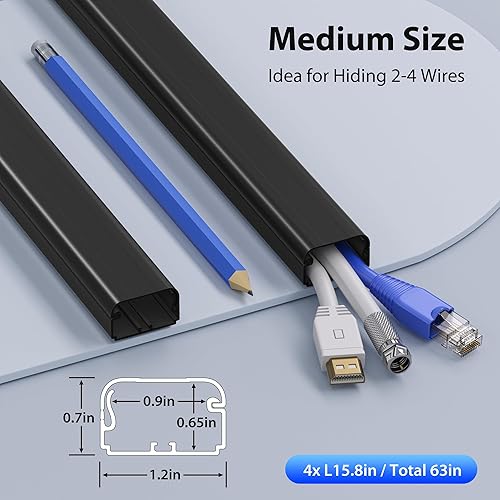 Miniatura 39 de Cubierta de cable de pared, ocultador de cable de TV de 31.5 pulgadas para TV montado en la pared, kit de gestión de cables de TV, canaleta de cable