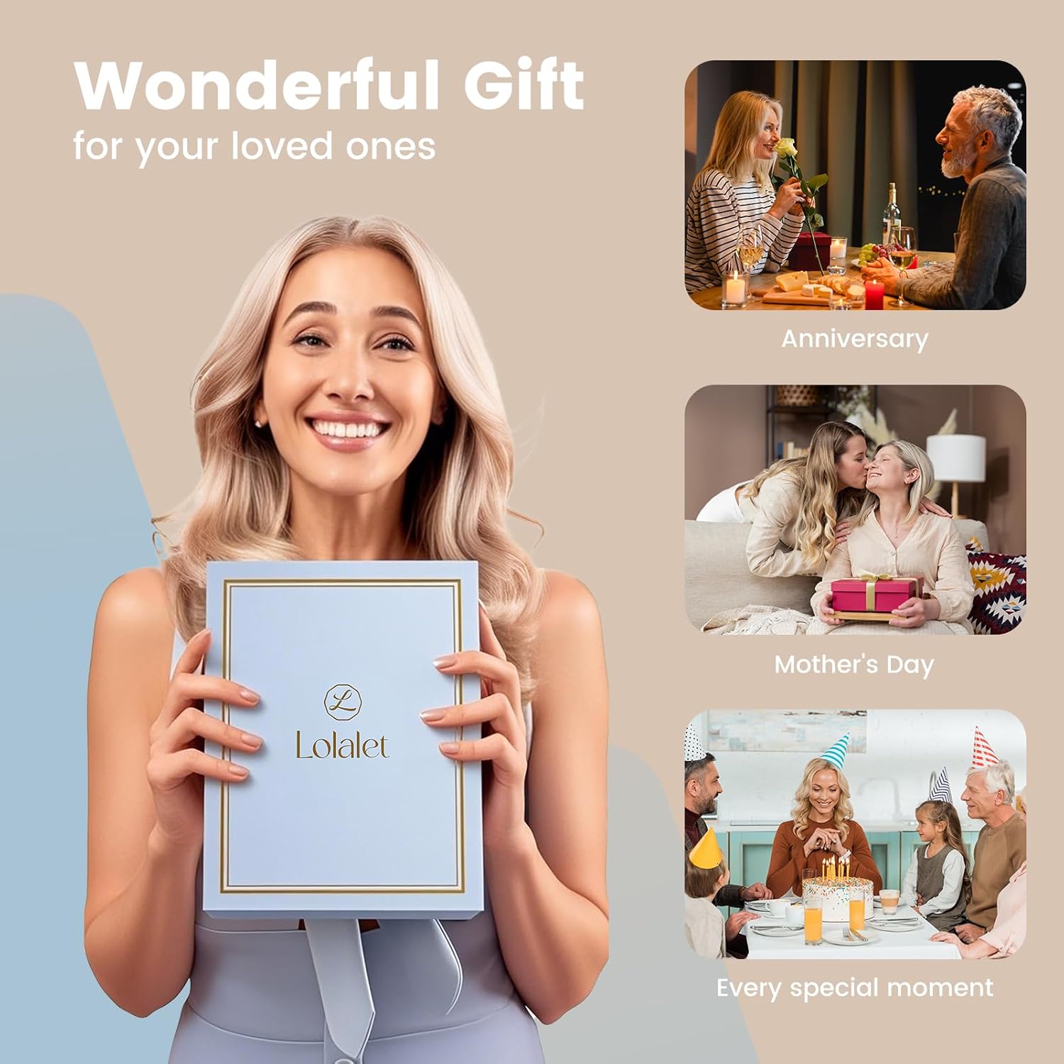 Lolalet Jewelry Organizer with Glass Lid, 2-Layer Jewelry Box Case with Drawer, Valentine's Day Gift for Women Mom Wife Earrings Watch Ring Display Storage -Beige - Image 5