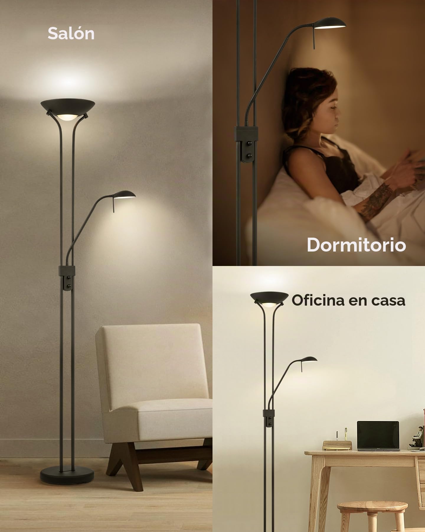 Home Sweet Home Lámpara de Pie LED Regulable Negra - Foco de Techo Salón con Luz de Lectura - Incl. Bombillas R7S y G9 Intercambiables - 180cm Metal - Luz Blanca Cálida Moderna