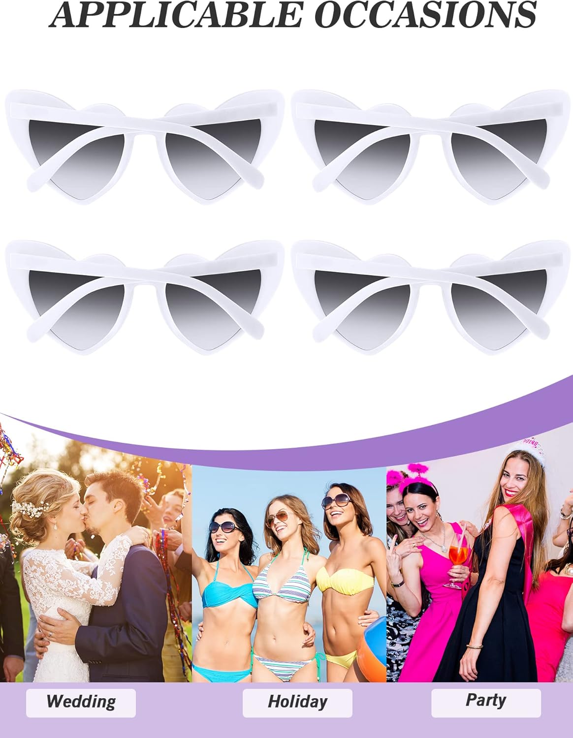 Flutesan 20 Pairs Valentine Retro Heart Sunglasses - Vintage Cat Eye Glasses for Women, Bachelorette Bride Bulk - Image 5