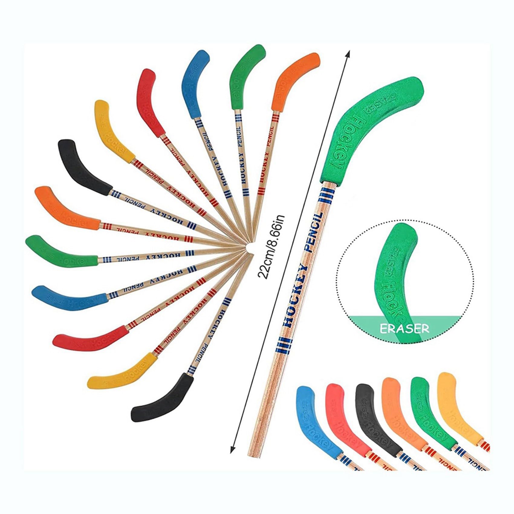 72 Stück Hockey-Bleistifte und Radiergummis - Hockeyschläger-Sport-Motto-Partyzubehör, Lustige Coole Bleistifte für Hockey-Fans und Studenten