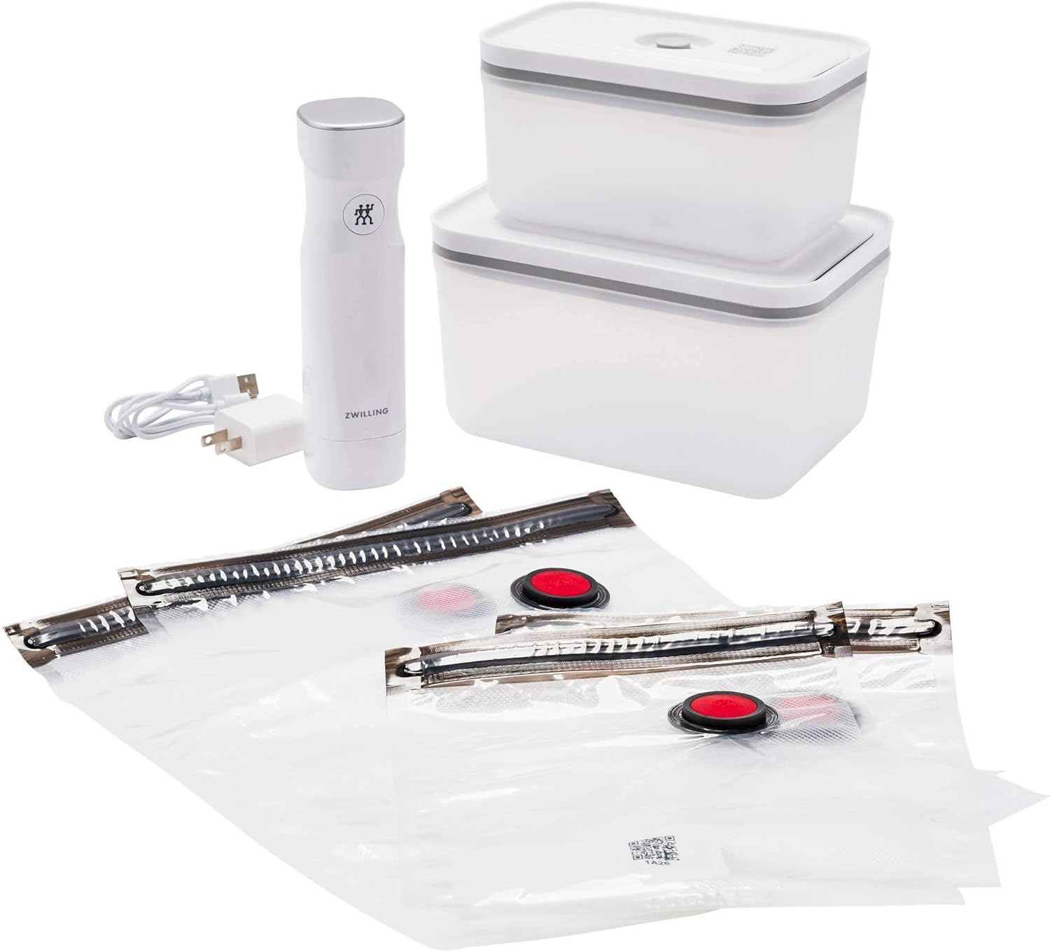 Zwilling 36808-007 Fresh & Save Vacuum Sealing Machine Starter 7-Piece Set, Includes Plastic Container, M/L, Vacuum Pump, Storage