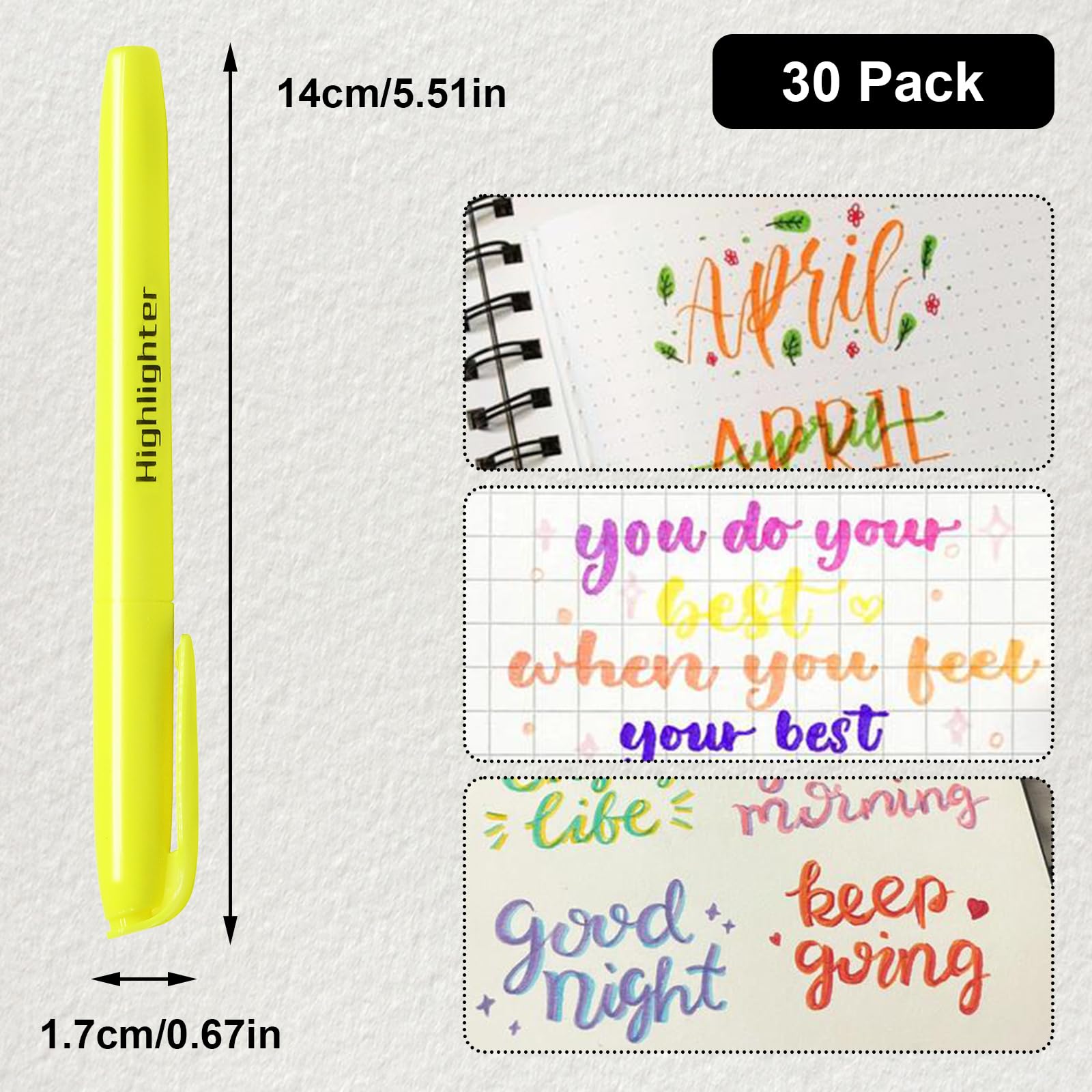 Zorfeter 30 Stück gelbe Textmarker, helle Textmarker, Keilspitze, kein Ausbluten, fluoreszierende Schulbedarf für Büro/Lehrer