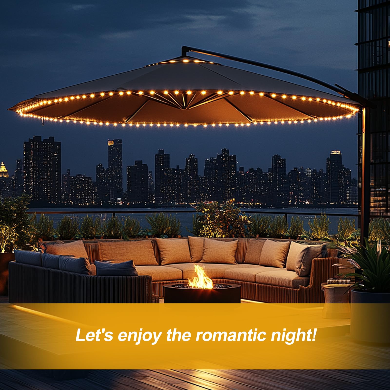 Luces LED inalámbricas para sombrilla de patio con control remoto, funciona con pilas, impermeable, se adapta a decoraciones de paraguas de 6 a 11 pies de diámetro (blanco cálido)