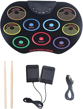 Portable Electronic Drum Set for Kids, Easy to Play Roll Up Drum Pad with Pedals and Drumsticks, Colorful and Lightweight Design, Foster Creativity and Rhythm Skills