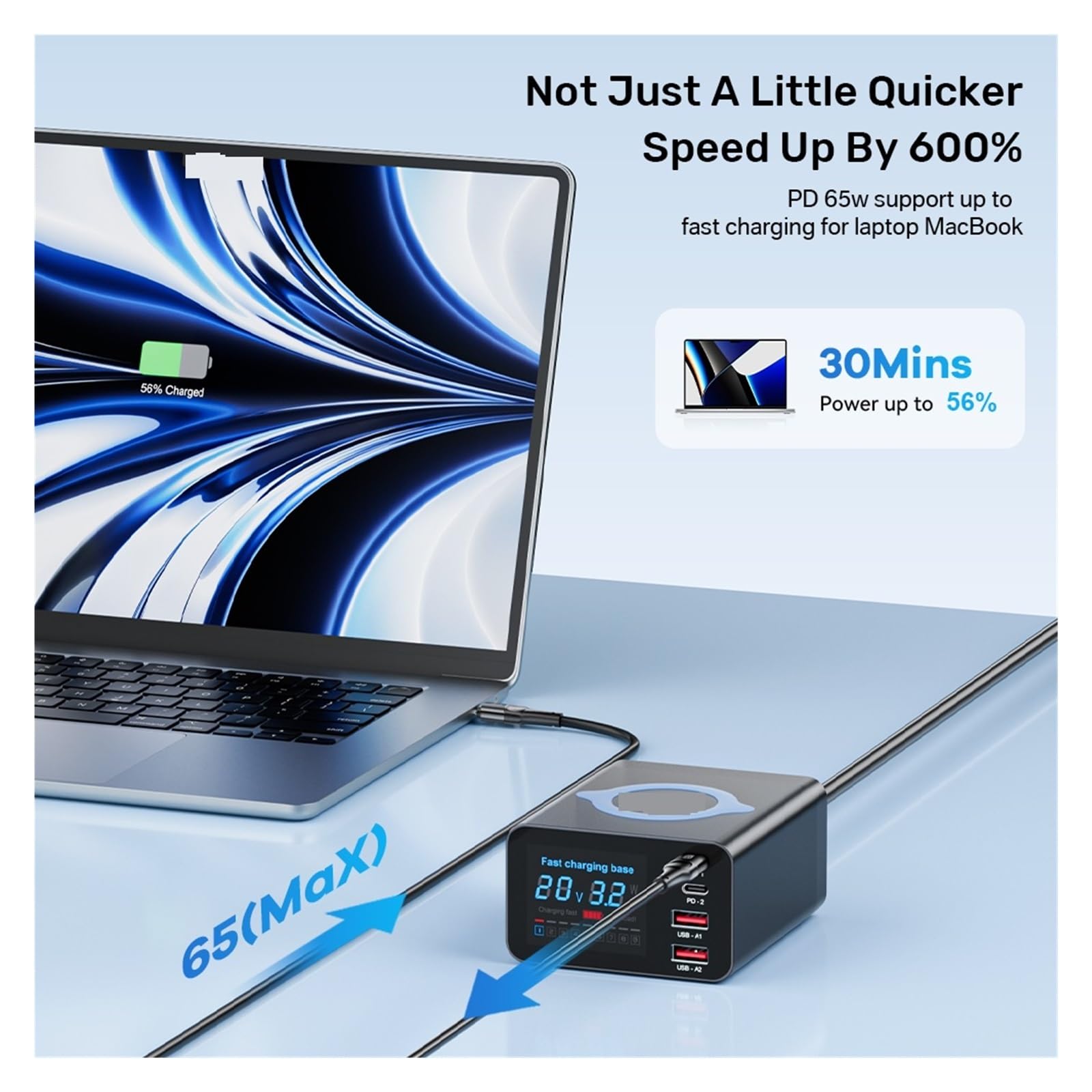 Caricabatterie Wireless Caricabatterie Rapido Tipo C Da 110 W Display LCD Stazione Di Ricarica USB 5 In 1 For Laptop Cassaforte Veloce(With 100w 1m cable)