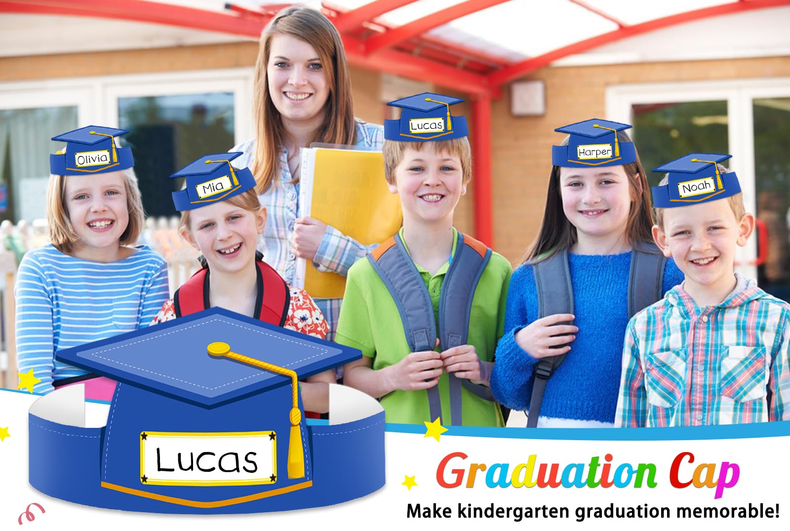 WhatSign 24 gorros de graduación preescolar para niños, corona de papel para jardín de infantes