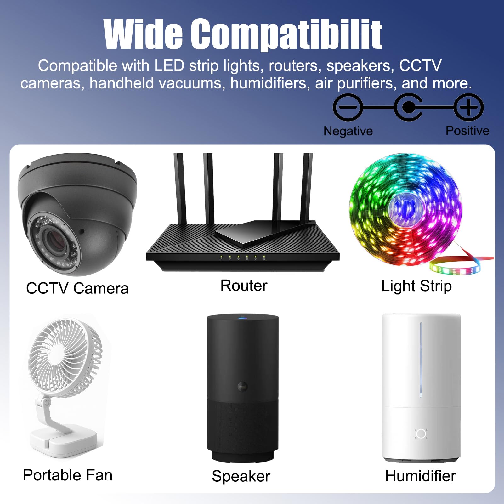 Alimentatore CA 9V 2A (cavo lungo 1,8m) compatibile con strisce LED, router, altoparlante, umidificatore, CCTV, dispositivi digitali: 5,5 x 2,1 mm DC maschio