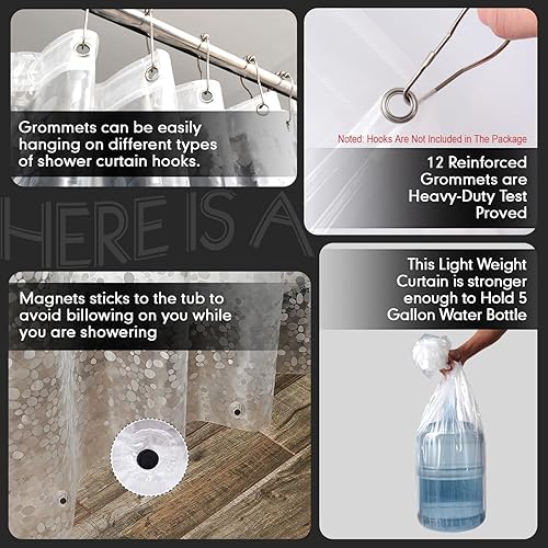 Miniatura 3 de Cortina de ducha impermeable con patrón de guijarros 3D, cortina de ducha de EVA con 3 imanes inferiores, forro de ducha para cabina de ducha,