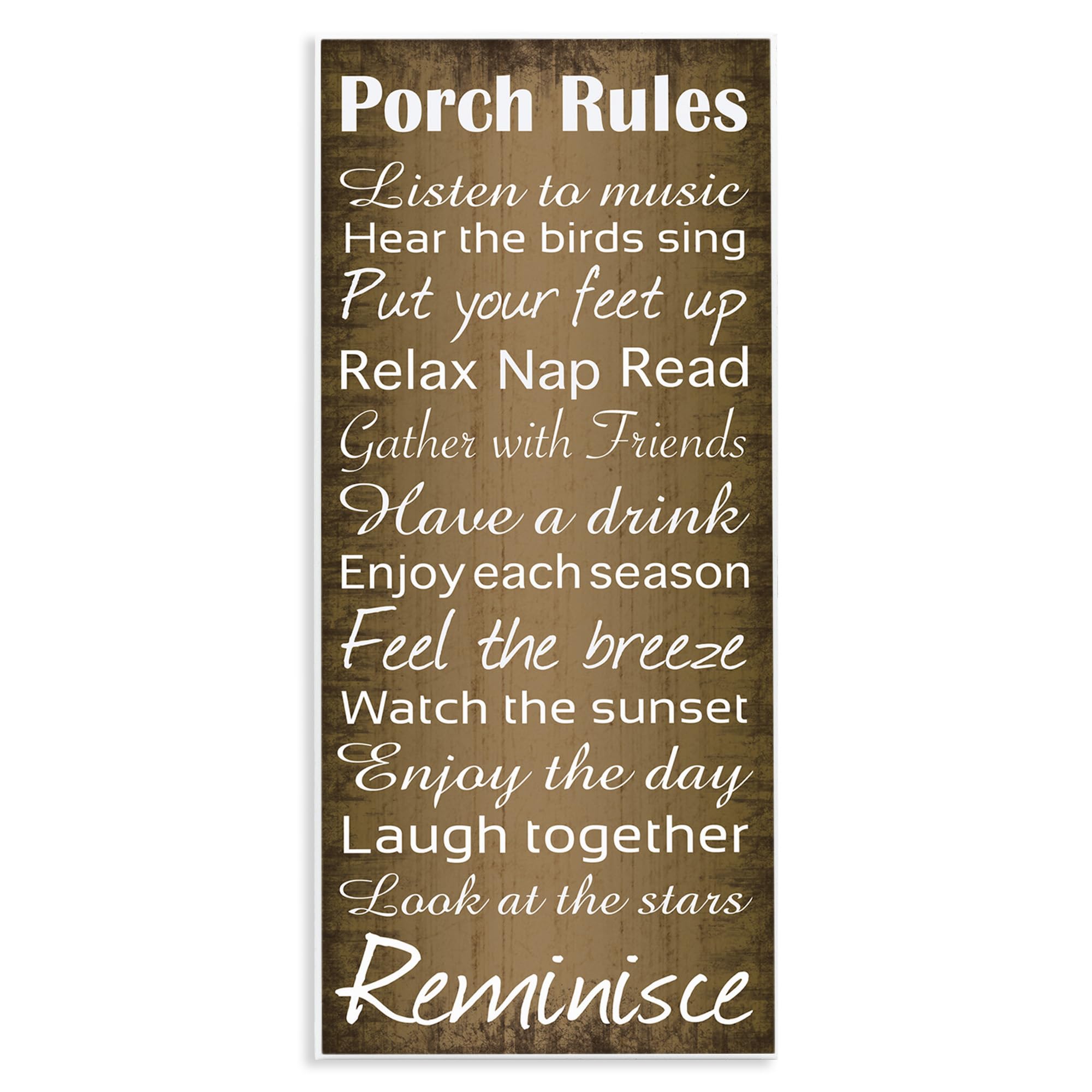 Stupell Industries Porch Rules Country Landscape Wood Textured Word Design Carteles y Placas, Madera MDF, Multicolor