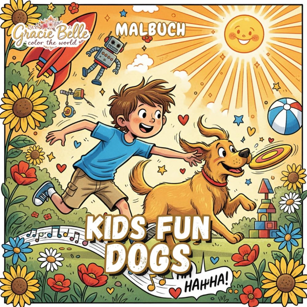 Kids Fun Dogs Malbuch: Fröhliche Abenteuer mit Kindern und ihren Hunden – liebevoll illustrierte Ausmalwelten voller Fantasie, Freundschaft und Spaß