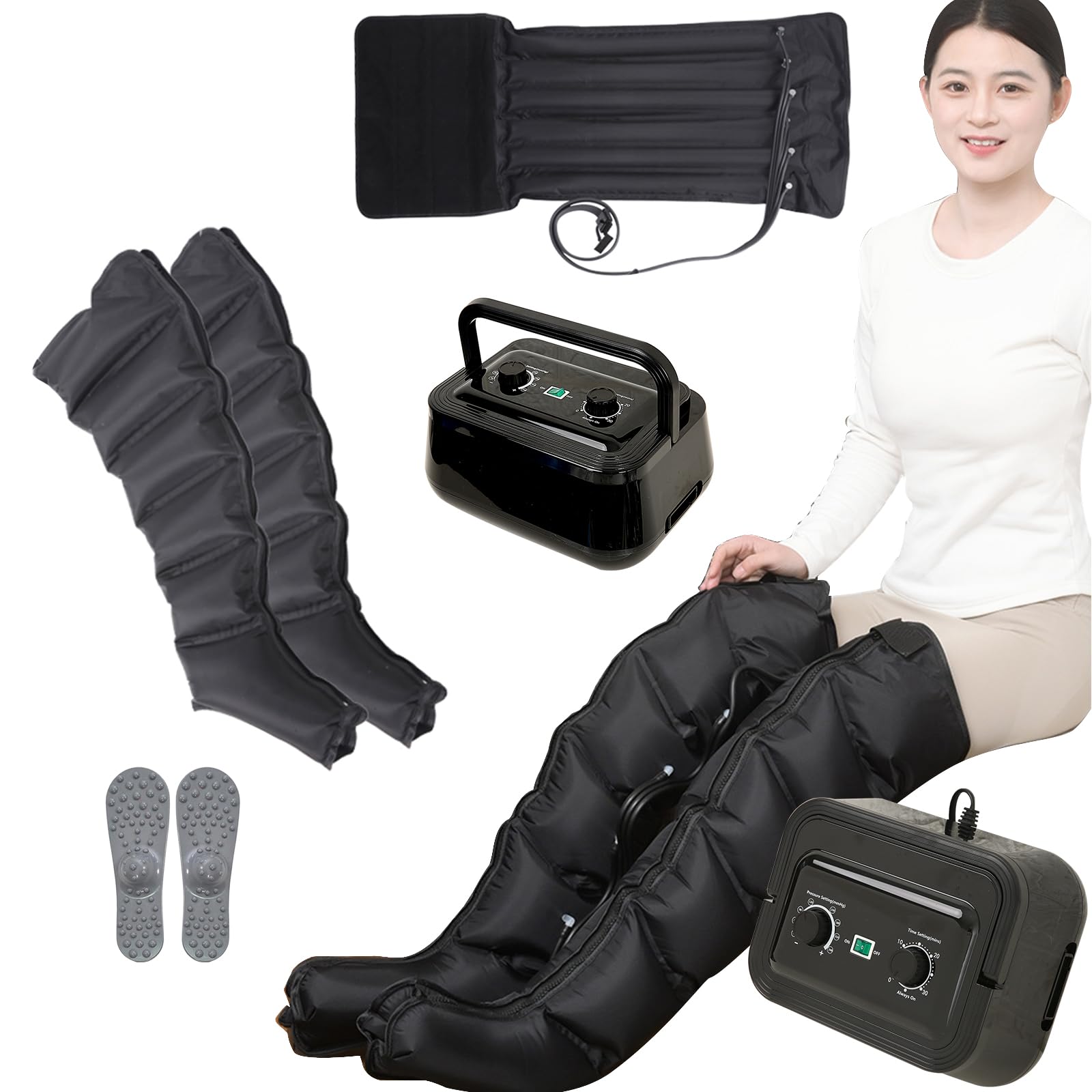 Botas de compresión de aire eléctricas para masaje de piernas con 6 cavidades para alivio corporal y linfático, masajeador de piernas, botas de masaje con envolturas para piernas, temporizador y