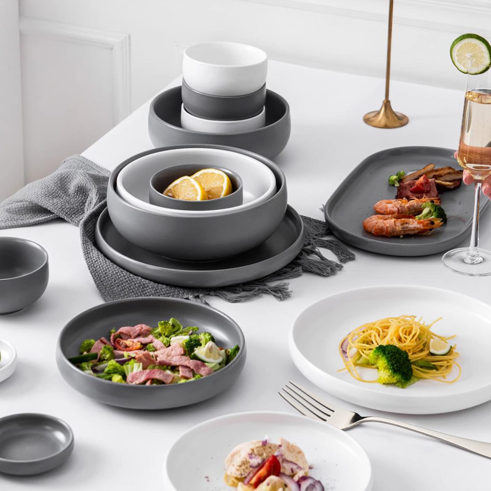 Salatgabel-Set aus Edelstahl, 17 cm, 12-teilig, Design mit langem Griff