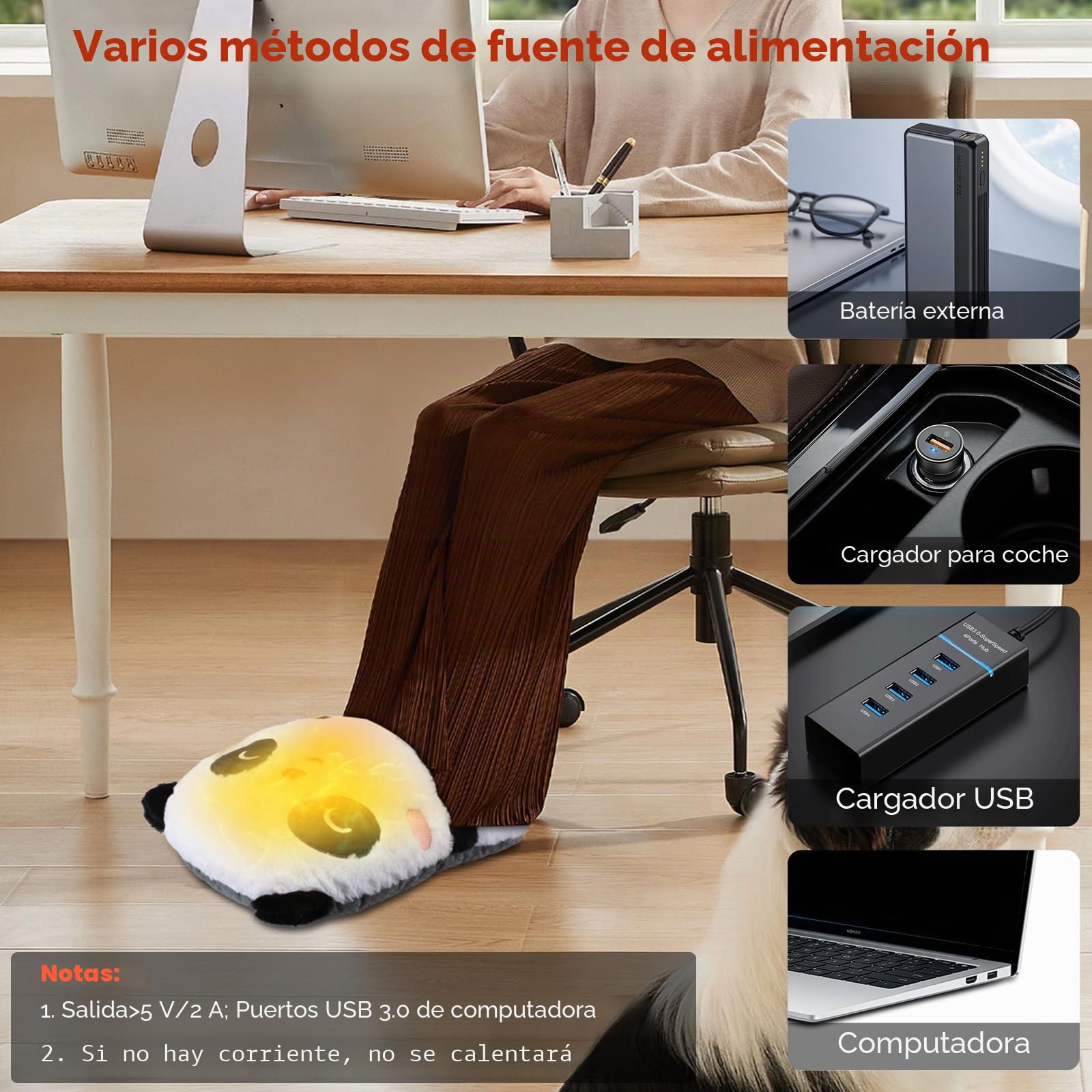 Calienta Pies Electrico, Lindo Calentador Pies de Panda Calentador de Pies de Calentamiento Rápido Calentador Pies Electrico Lavable con 4 Temperatura y 4 Temporizadores para Mujeres Hombres