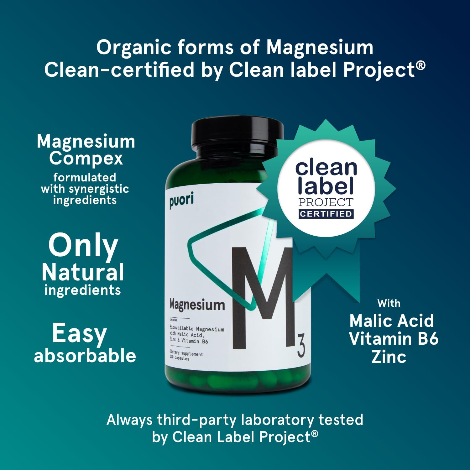 Puori M3, Magnesium Complex Supplement for Men & Women - 120 Vegan Capsules — Amazon image 2