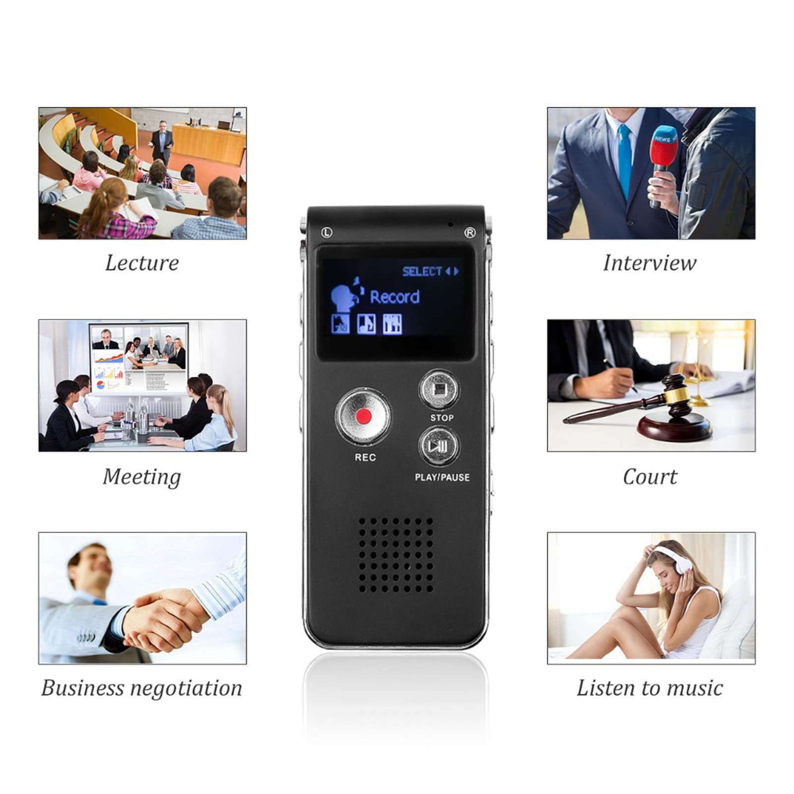 Cyfrowe dyktafony do wykładów konferencyjnych z odtwarzaczem MP3 / powtarzaniem A-B/słuchawkami z mikrofonem/mini przenośnym odtwarzaczem audio,Purple,8GB