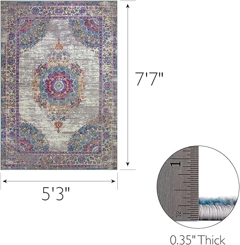 Miniatura 4 de Leick Home 594234 Laraline - Alfombra rectangular vintage de medallón turco con collage de medallón fucsia desteñido, para sala de estar,