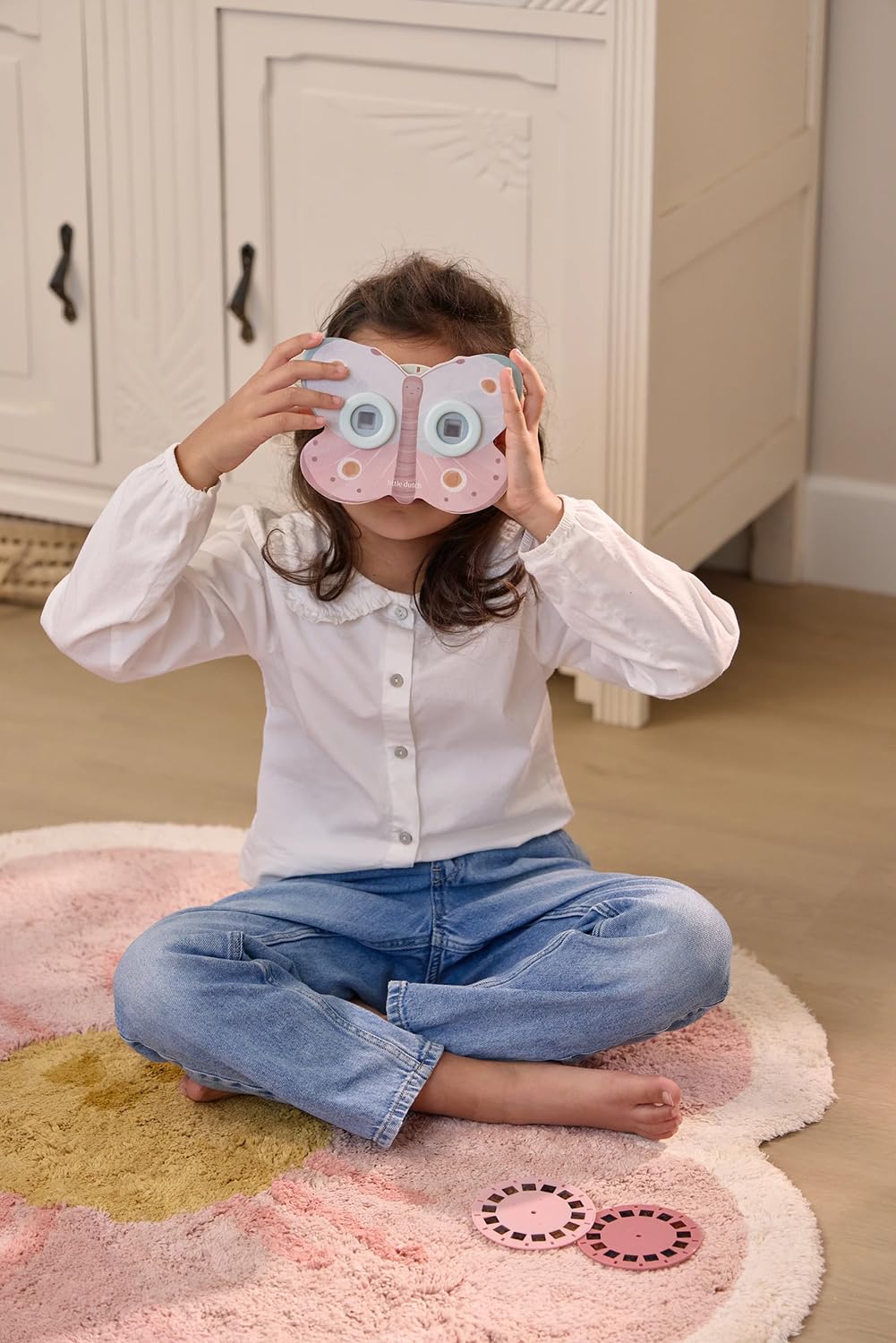 Little Dutch Dia View Finder Conteur d'histoires en bois pour filles à partir de 3 ans Motif papillon