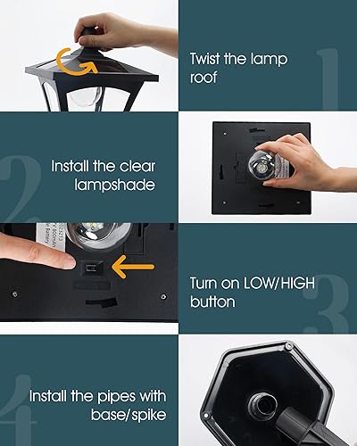 Miniatura 7 de Seovix Luces solares de poste de 70 pulgadas, poste de lámpara solar LED de 4500 K, impermeable IP65, poste solar para jardín, césped, camino,