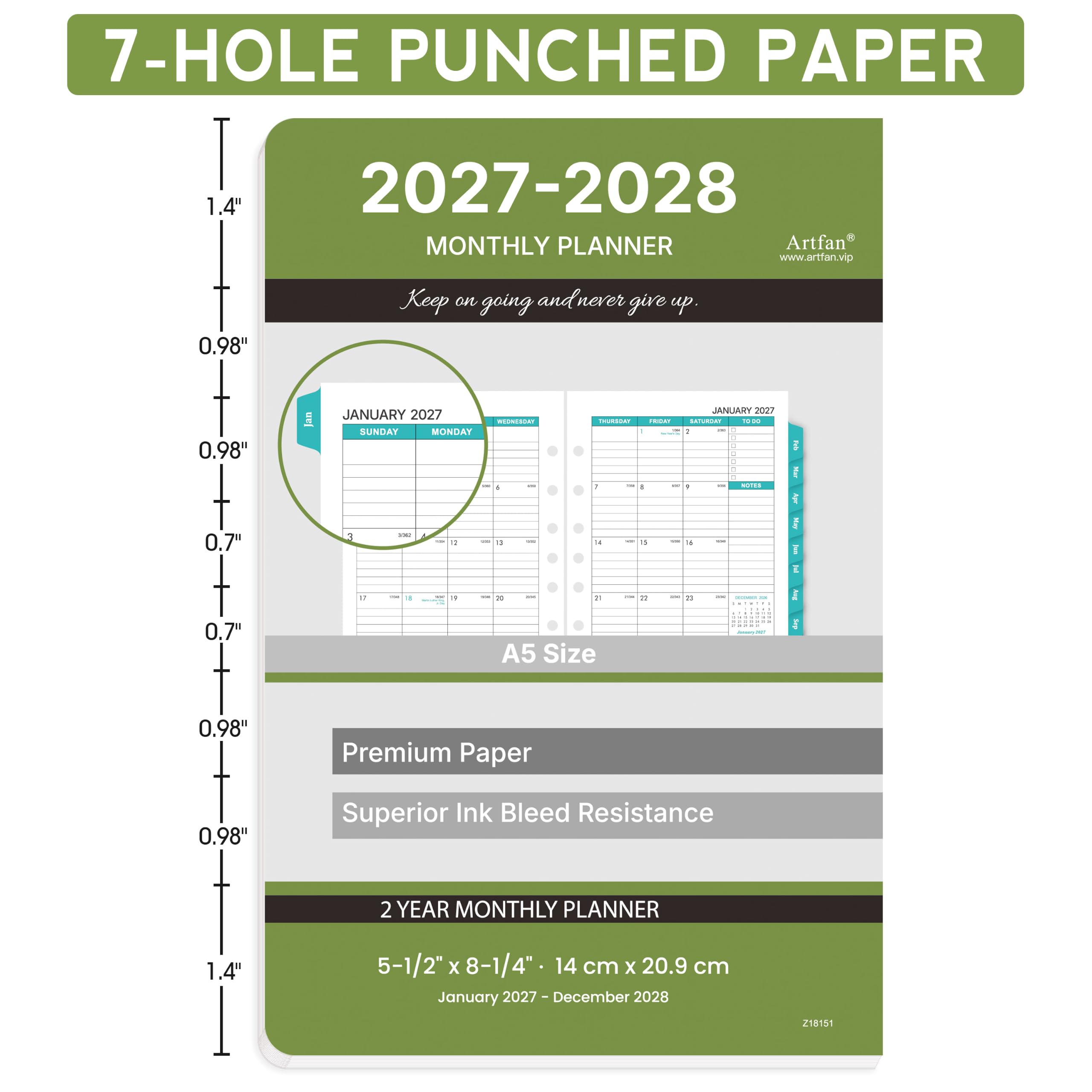 2024 Planer Nachfüllpackungen,Planer Nachfüllpackungen 2024, 2024 Wochen- & Monatsplaner Nachfüllungen, 2024 Planer Einlagen, A6 Planer Einlagen, 5-1/2 Zollx8-1/2 5.1 cm , 7-fach gelocht,weiß