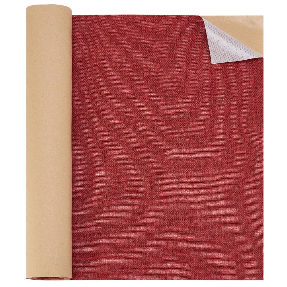 BENECREAT 2m Da Toppe Autoadesive In Tessuto di Lino, Kit di Riparazione per Divano In Tessuto Resistente Da 40 cm, Grandi Toppe In Lino Fai Da Te per Tappezzeria, Sedia Da Ufficio,Rosso Scuro