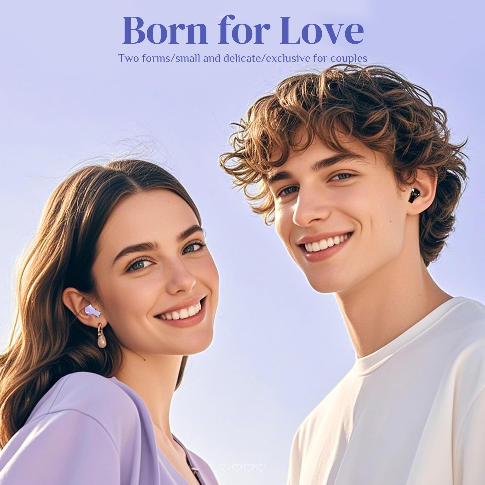 Auriculares inalámbricos de corazón morado para niñas y niños, lindos auriculares invisibles pequeños inalámbricos Bluetooth para orejas pequeñas, canales de oídos, mujeres, oro rosa, azul