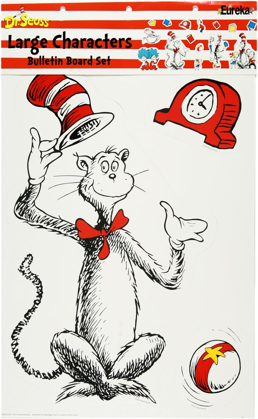 Eureka Dr. Seuss The Cat in the Hat Large Bulletin Board Set and Classroom Decorations for Teachers, 15 pcs