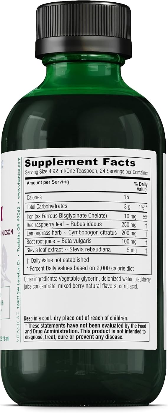 Vitanica Iron Tonic, Liquid Iron Supplement, Red Blood Cell Support, Vegan, 4 Ounce