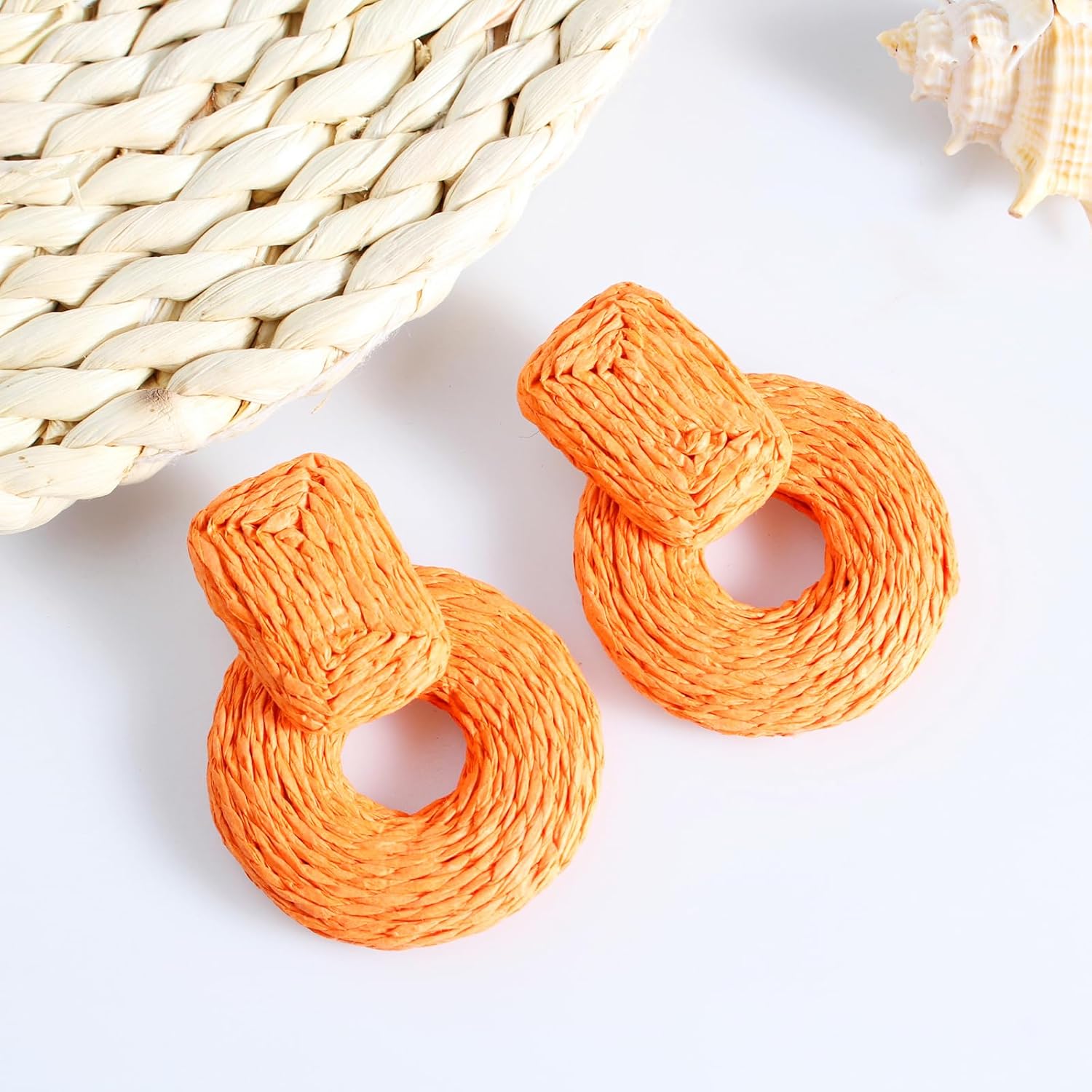 ATIMIGO Handmade Statement Raffia Earrings Cute Boho Rattan Dangle Earrings Lightweight Straw Wrap Summer Drop Dangling Earrings for Women - Image 6