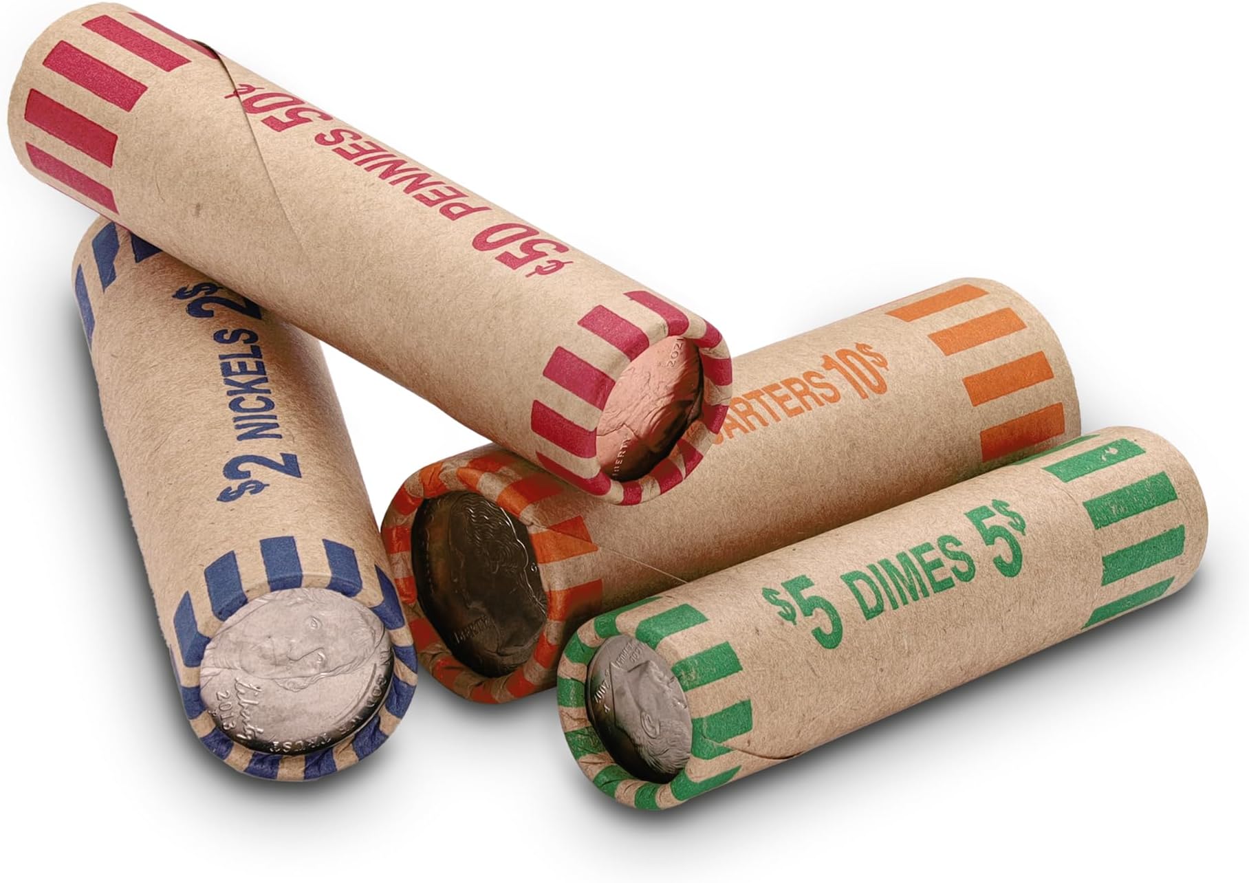 Coin Wrappers 128 PCS Assorted Preformed Coin Rolls Wrappers for Quarters, Pennies, Nickels & Dimes, Convenient Storage Paper Coin Tubes, Coin Wrappers for All Coins for Bank & Office