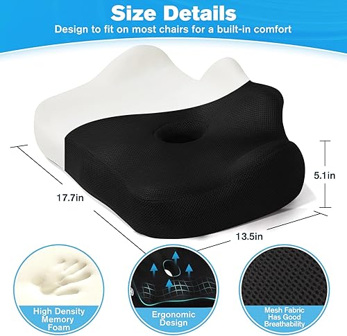 Miniatura 4 de Cojín de asiento, almohada grande antideslizante de espuma viscoelástica para hemorroides, cojines de asiento extraíbles y lavables para sillas de