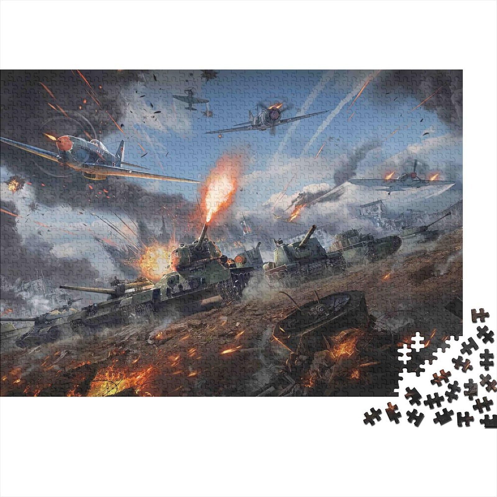 World War II Tanks Battle 1000 Piece Jigsaw Puzzle Paper for Adults Warplane Scene Puzzle Game for Family Relaxing Gift 52x38cm/1000pcs