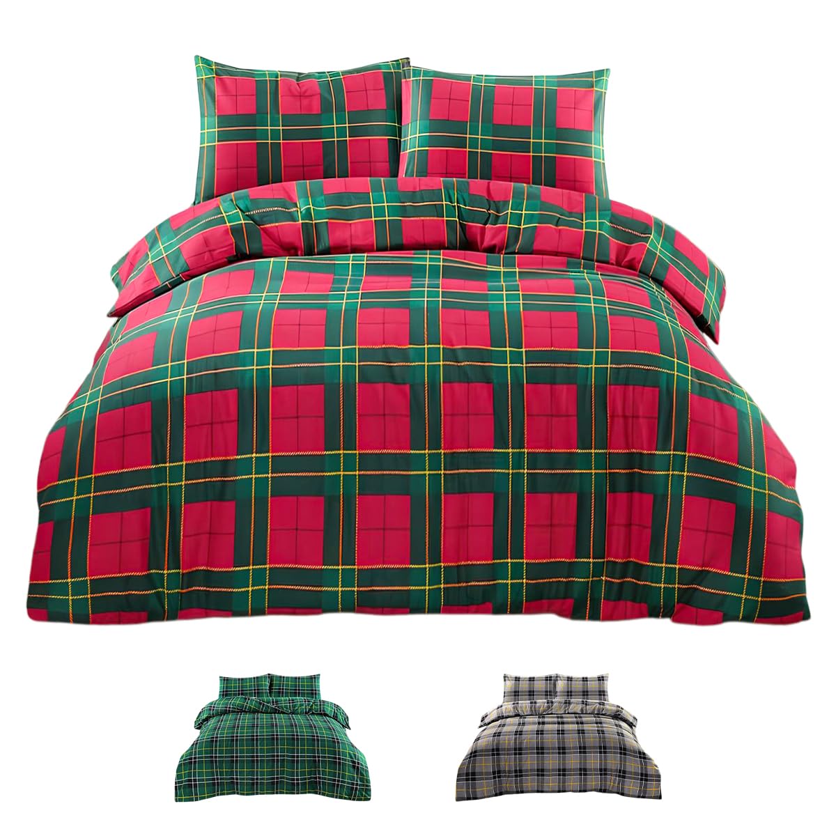 Rohi Red Tartan Check Thermal Brushed Cotton Double Duvet Cover Set with Pillowcases - 1x Double Bed Duvet Cover 200cm x 200cm & 2x Tartan Checked Pillowcases 50cm x 75cm