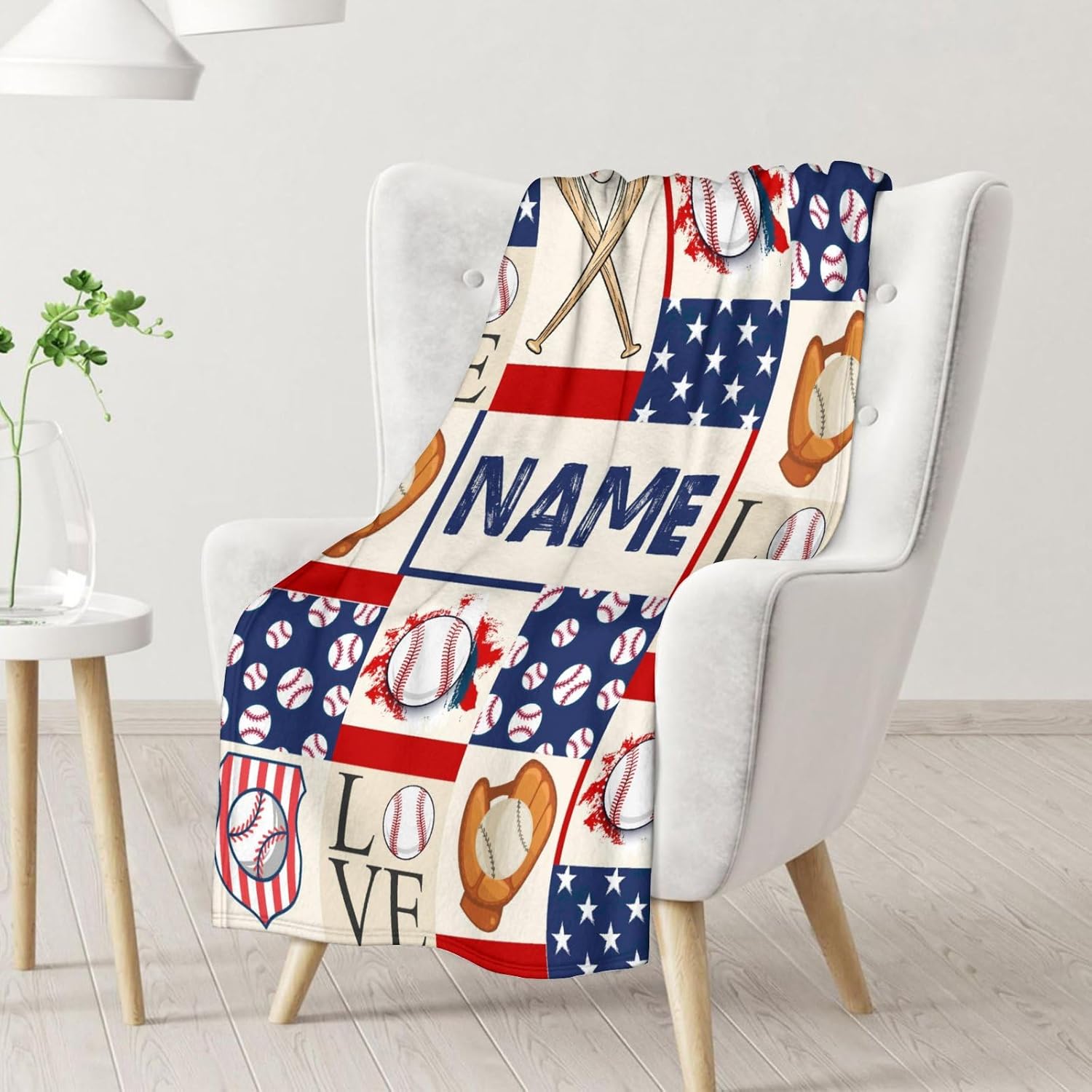 Personalized Blanket Gifts with Name - Baseball Sports Throw Blanket for Baseball Lover Baseball Players Kids Adults Teens Girls Boys - 40x50 Inches Soft Fuzzy Flannel Blankets for Couch Sofa Bed