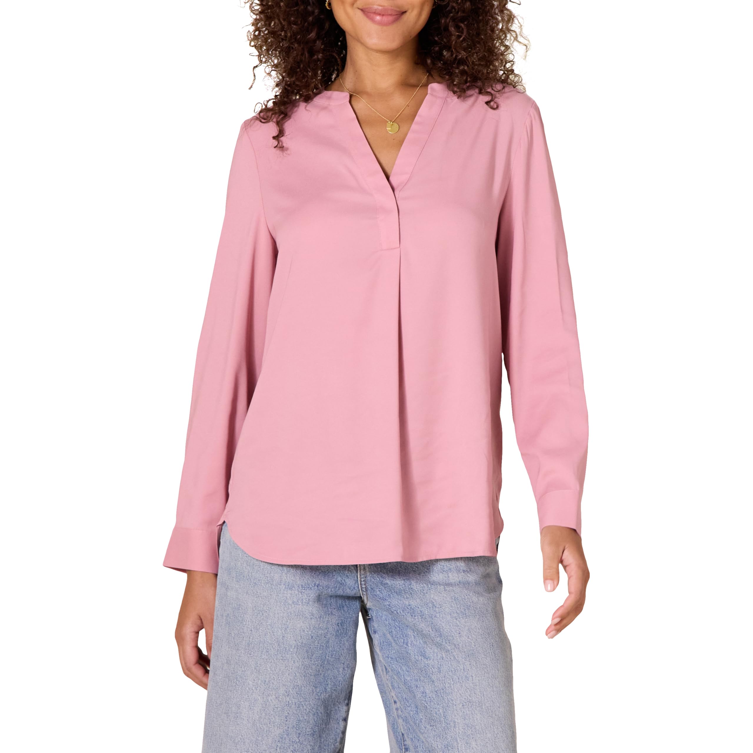 Amazon Essentials Women's Georgette Long Sleeve Relaxed-Fit Popover Blouse, Business Casual, Office Work, Mauve, XX-Large