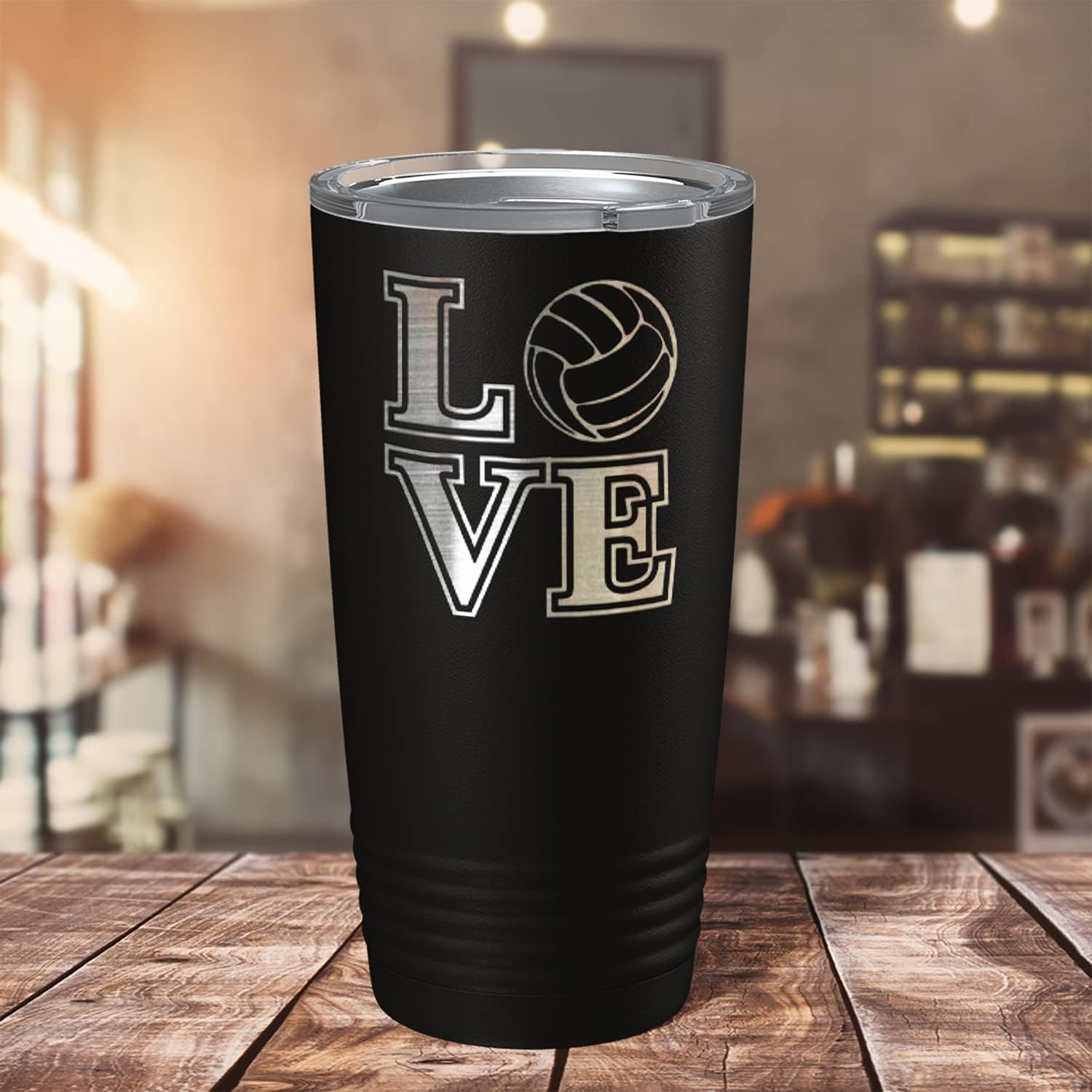 Love Volleyball Laser Engraved Black 20 oz Stainless Steel Tumbler Volleyball Gift with Lid Insulated Cup