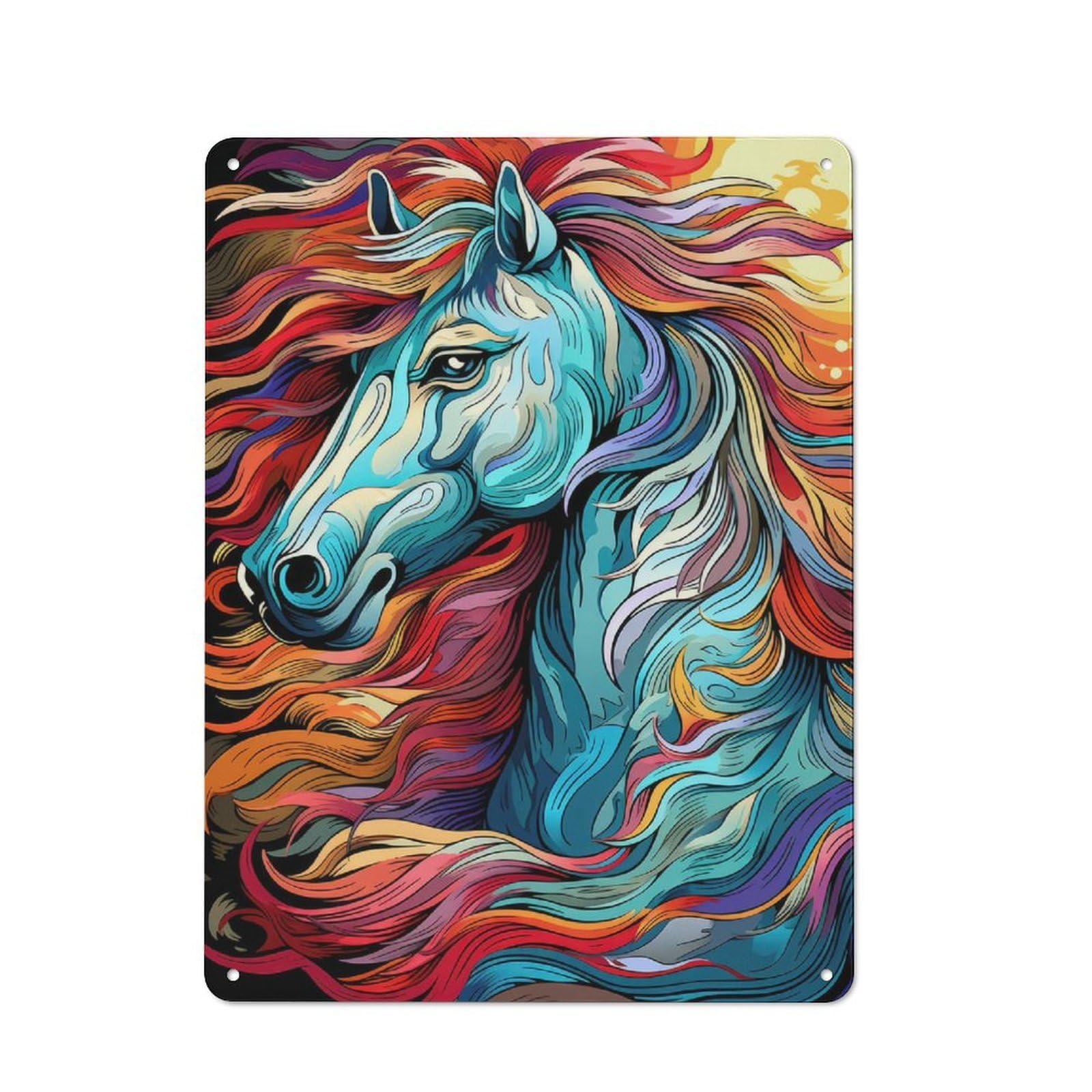 Junmoney Portait Of A Horse Metal Wall Decor Sign, Easy To Hang Plaque For Living Room, Kitchen, Hallway Or Home Bar, 40X30cm