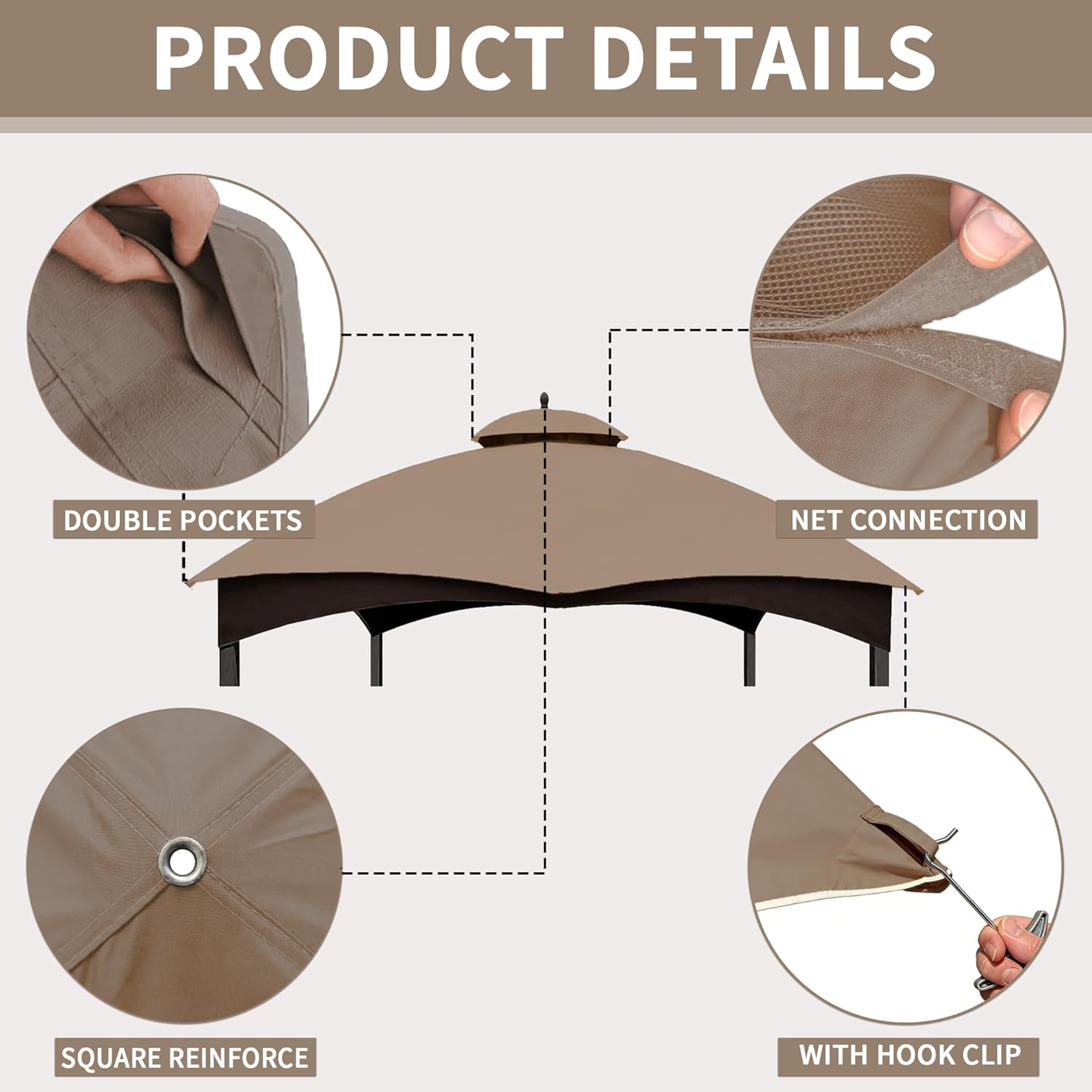 SCOCANOPY Replacement Top Compatible with Lowe's Allen Roth 10X12 Gazebo Model #GF-12S004B-1/#GF-12S004BTO (New Khaki)