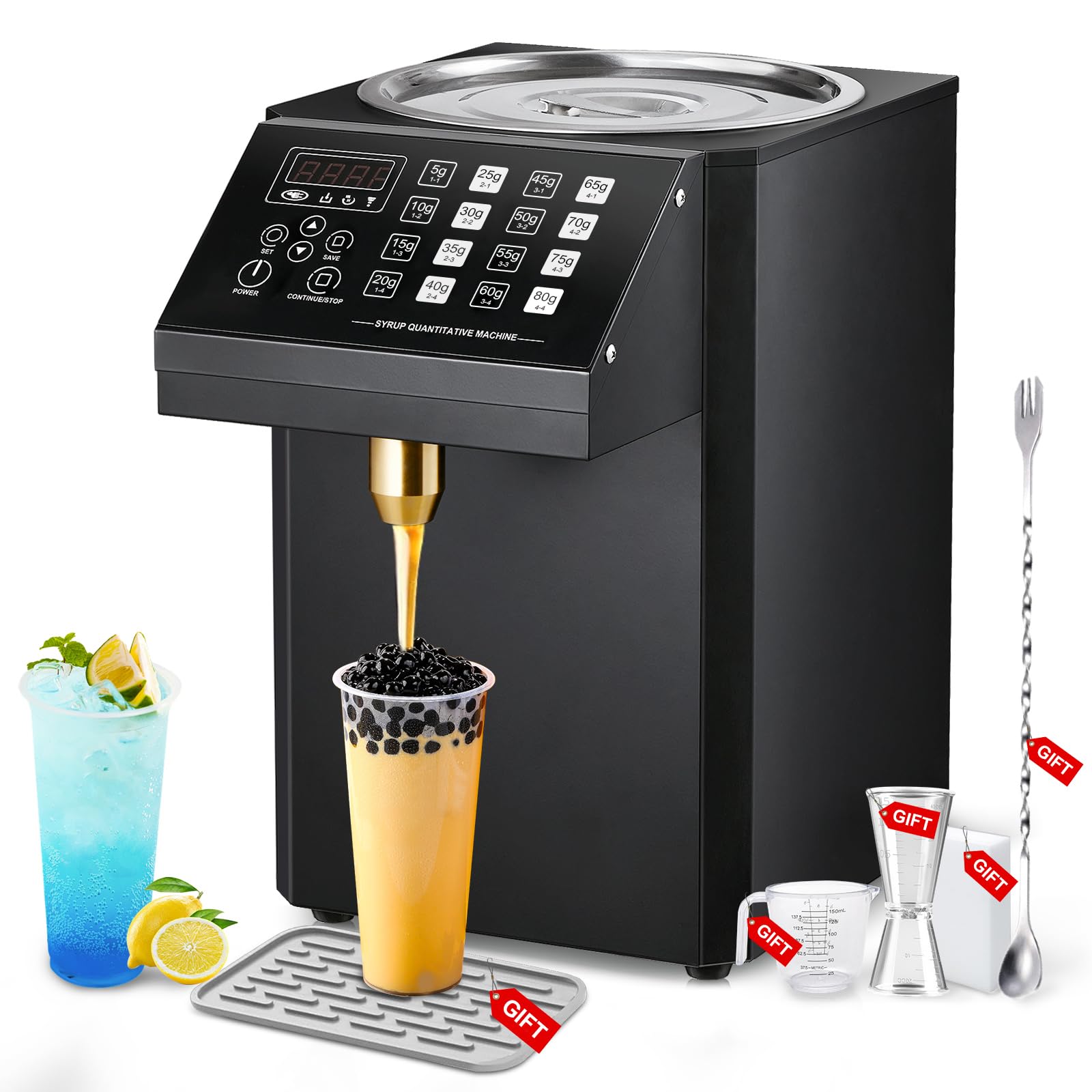 Automatic Fructose Dispenser: [No-Drip Nozzle] [1S Fast Dispensing] 8.45QT Stainless Steel Commercial Syrup Dispenser for Bubble Tea Equipment, Fructose Dispenser Machine for Boba Milk Tea(N3)